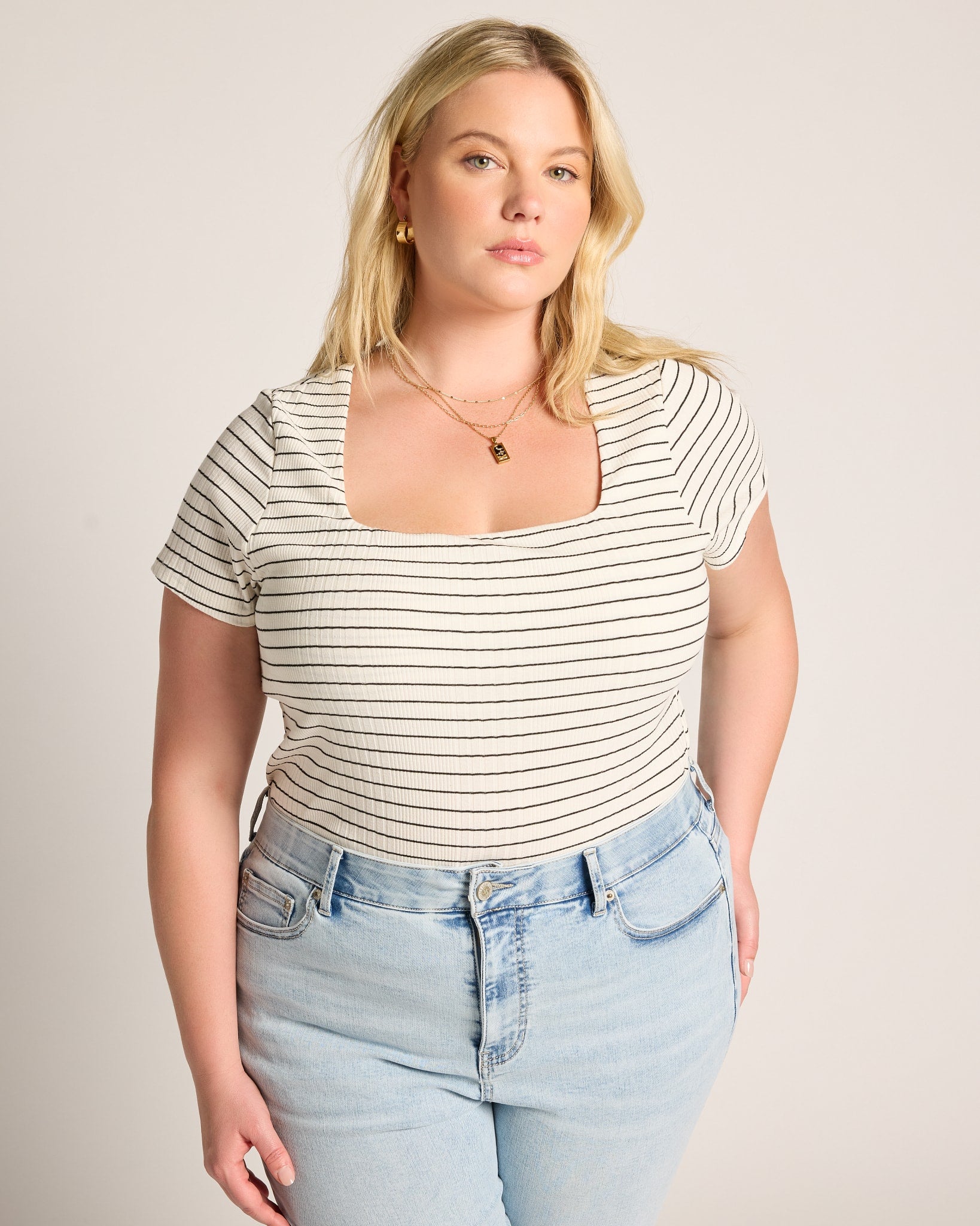 Ivory/Black $|& SEAS Spruce Square Neck Tee - SOF Front