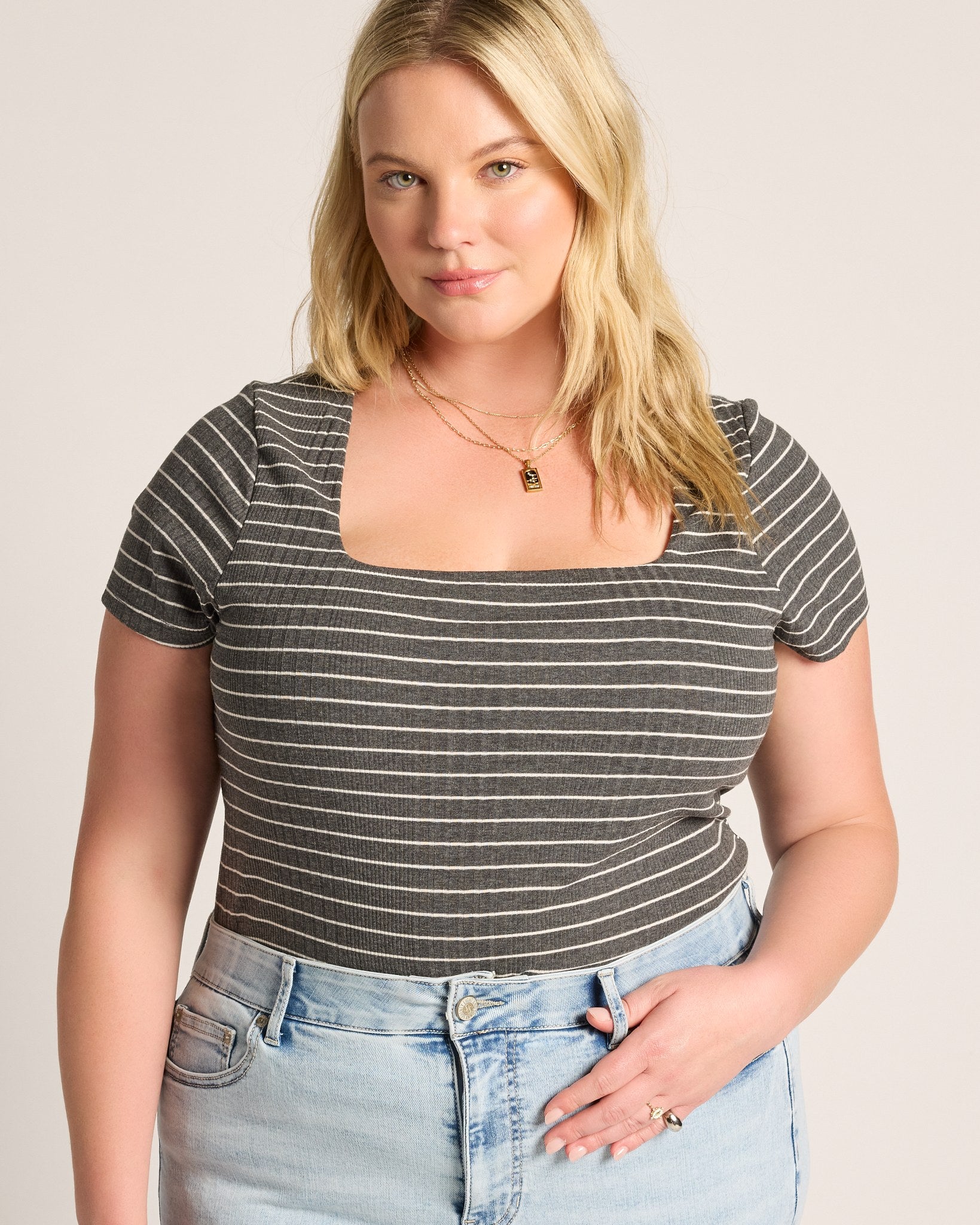 Heather Grey/Cream $|& SEAS Spruce Square Neck Tee - SOF Front
