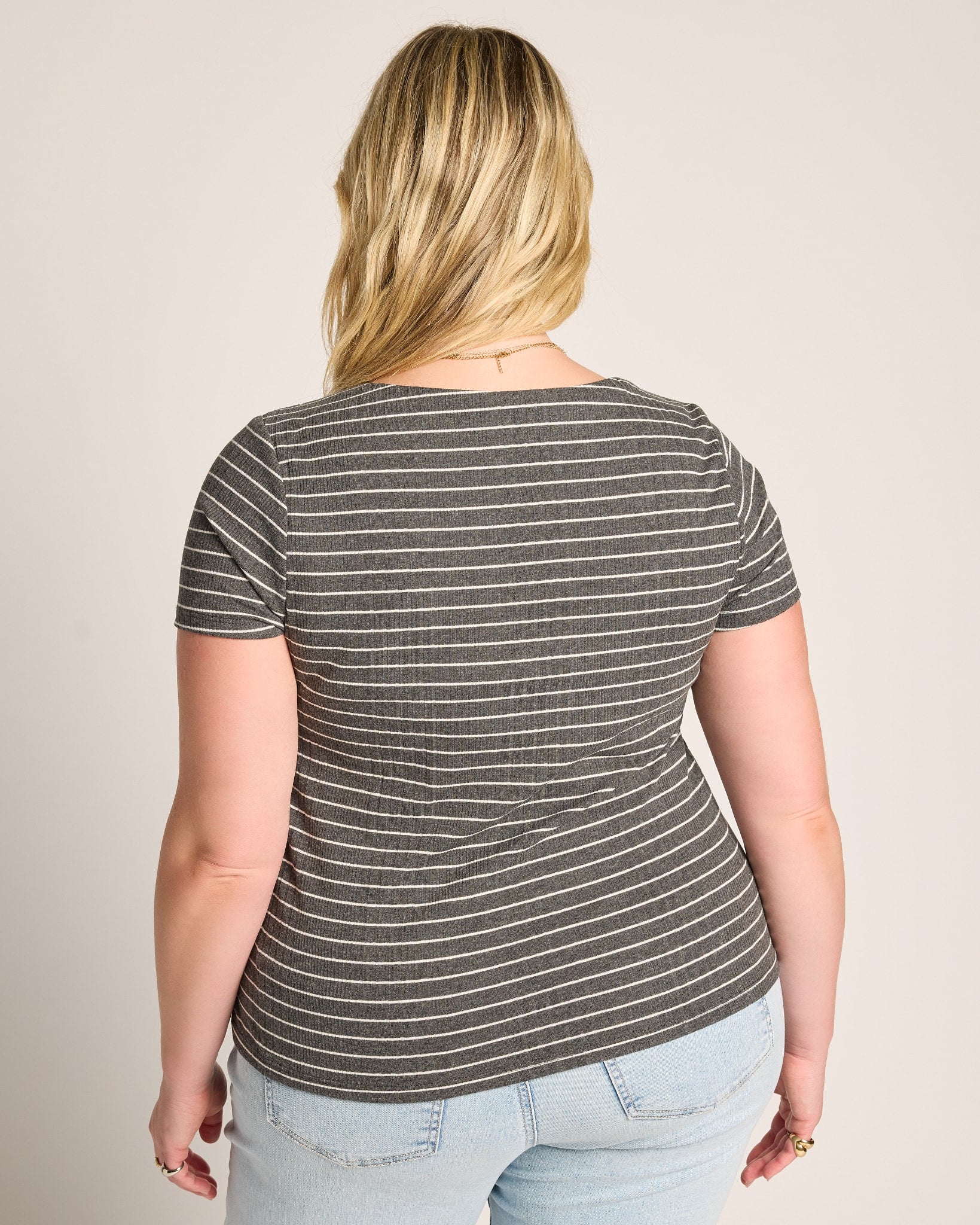 Heather Grey/Cream $|& SEAS Spruce Square Neck Tee - SOF Back
