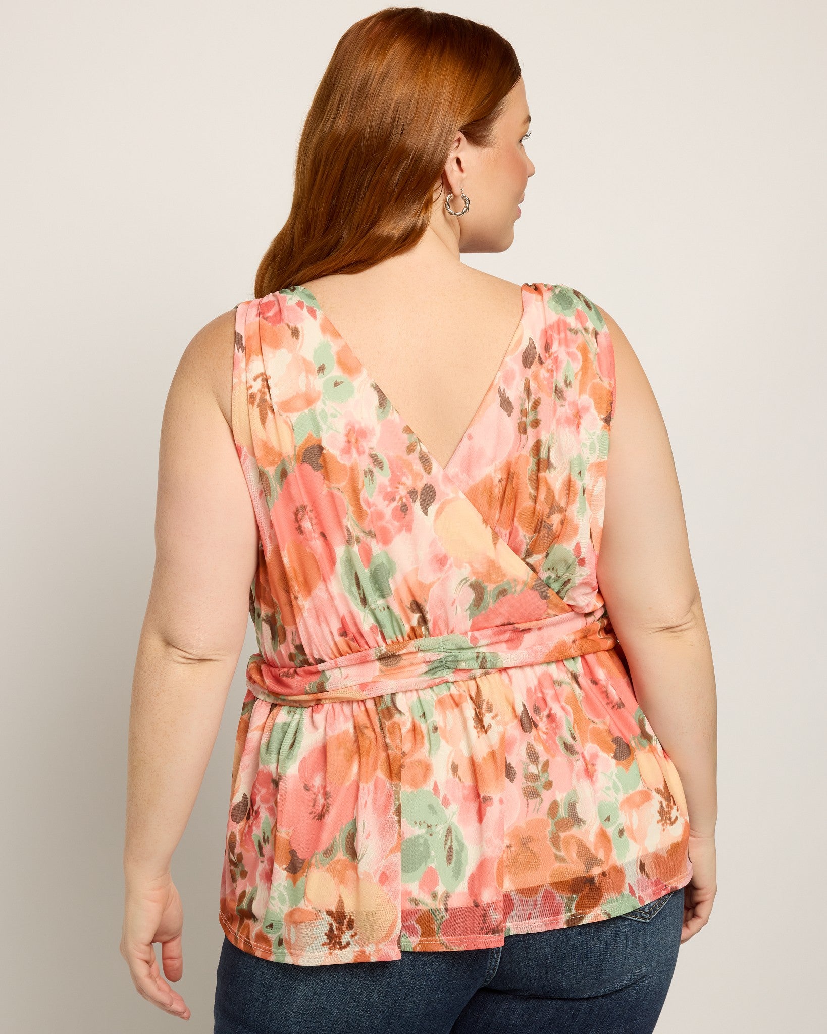 Blush Bouquet Mesh $|& Loveappella Sleeveless Floral Wrap Peplum Top - SOF Back