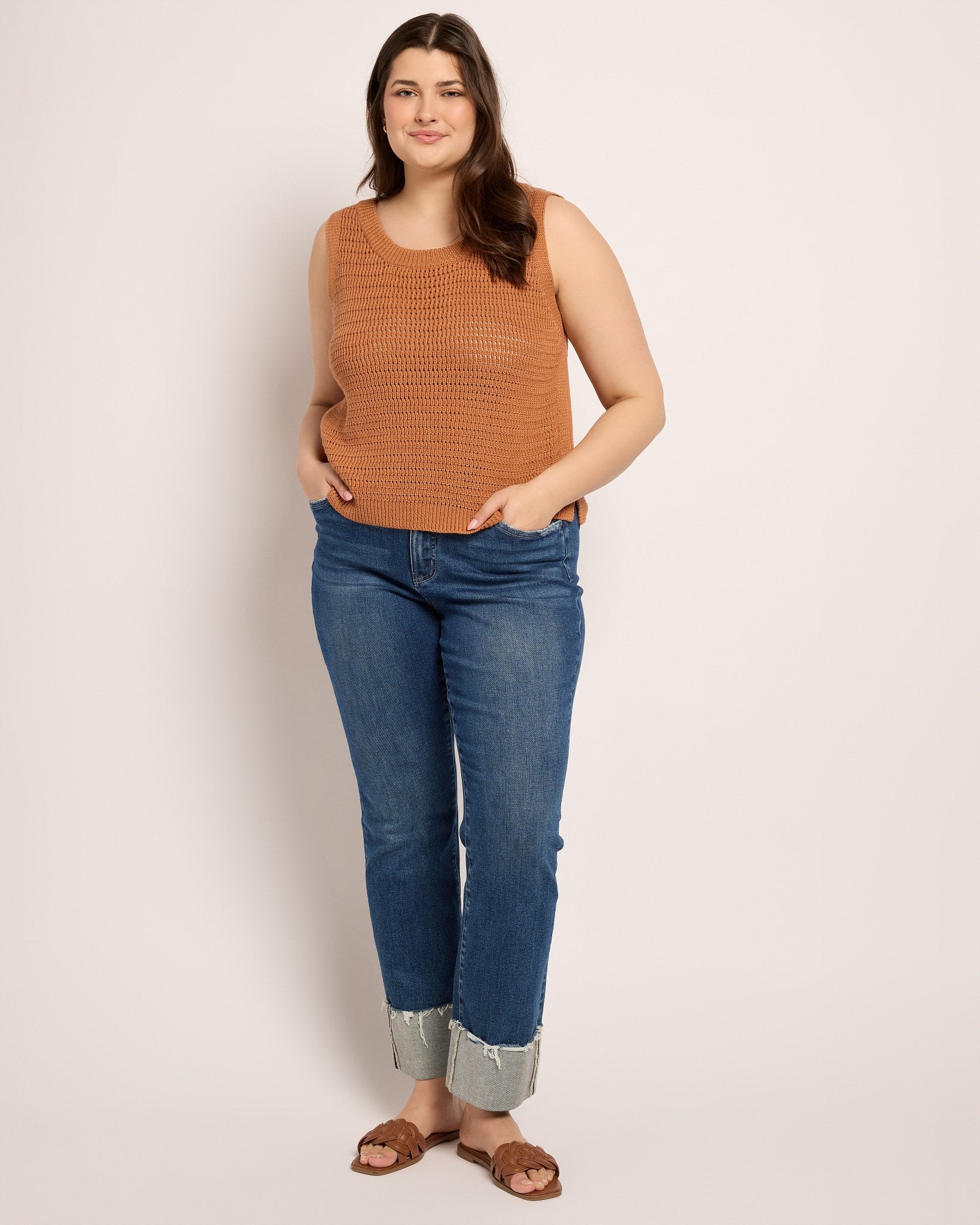 Caramel $|& Cozy CO Sleeveless Crochet Sweater - UGC On Fig