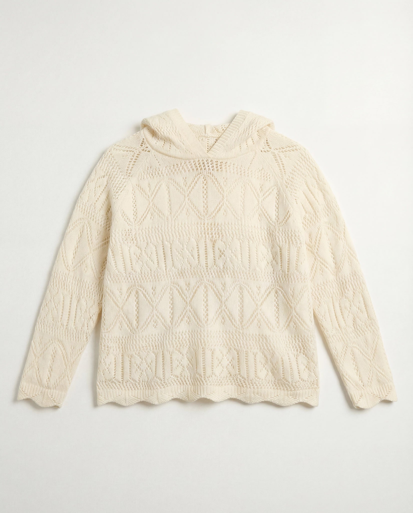 Off White $|& Cozy CO Hooded Crochet Sweater - Hanger Detail