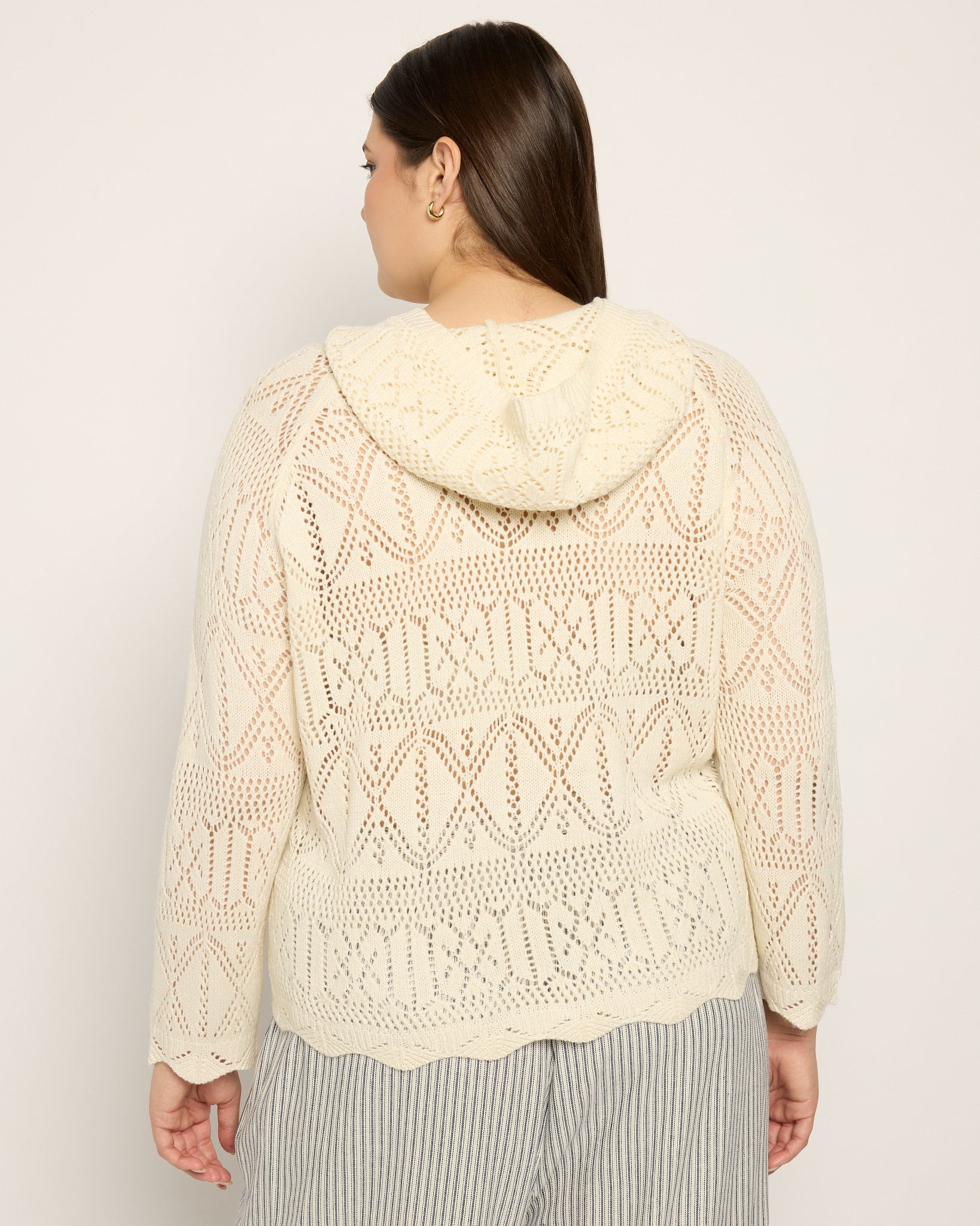 Off White $|& Cozy CO Hooded Crochet Sweater - SOF Back