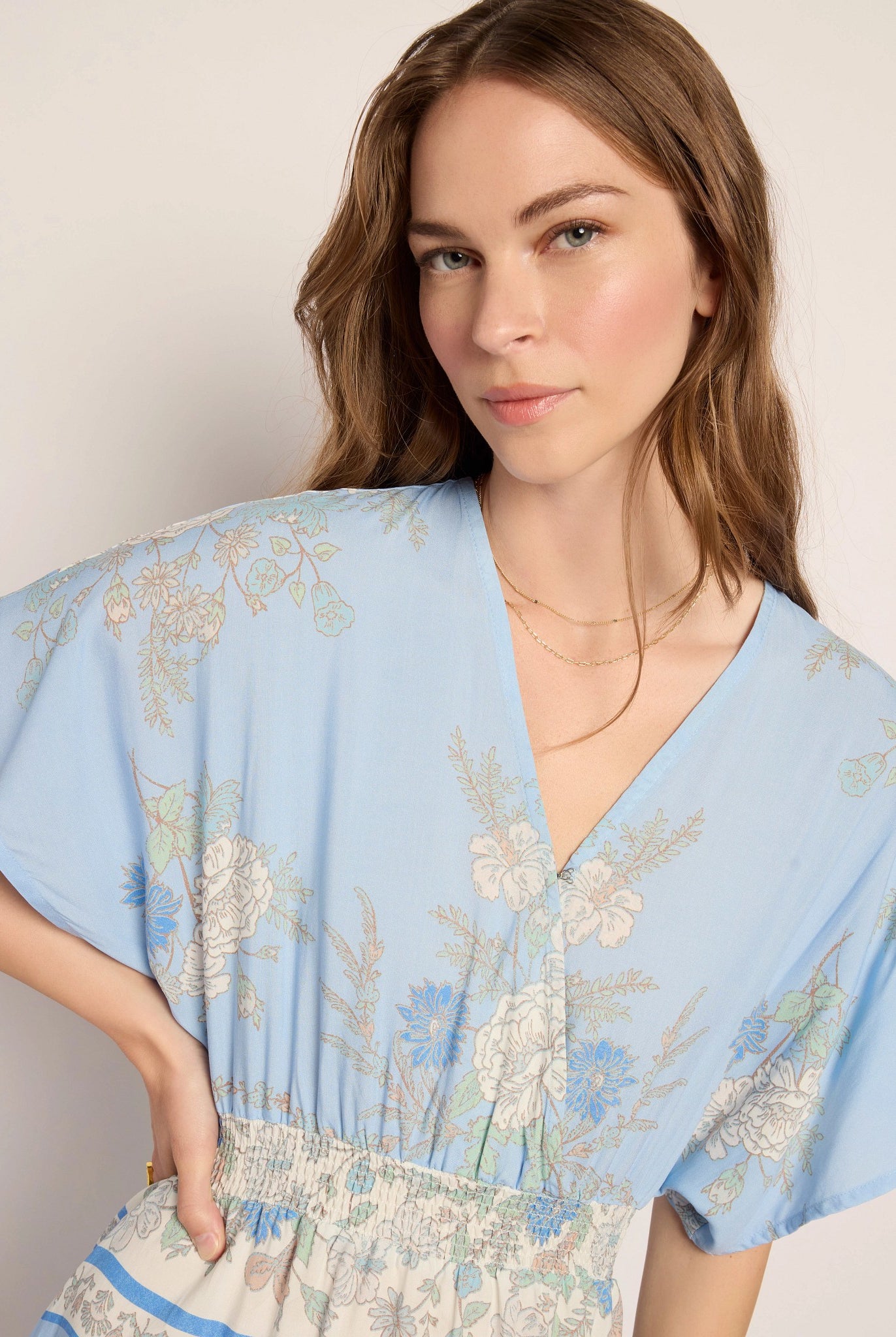 French Blue $|& SEAS Topanga Printed Midi Dress - SOF Full Front
