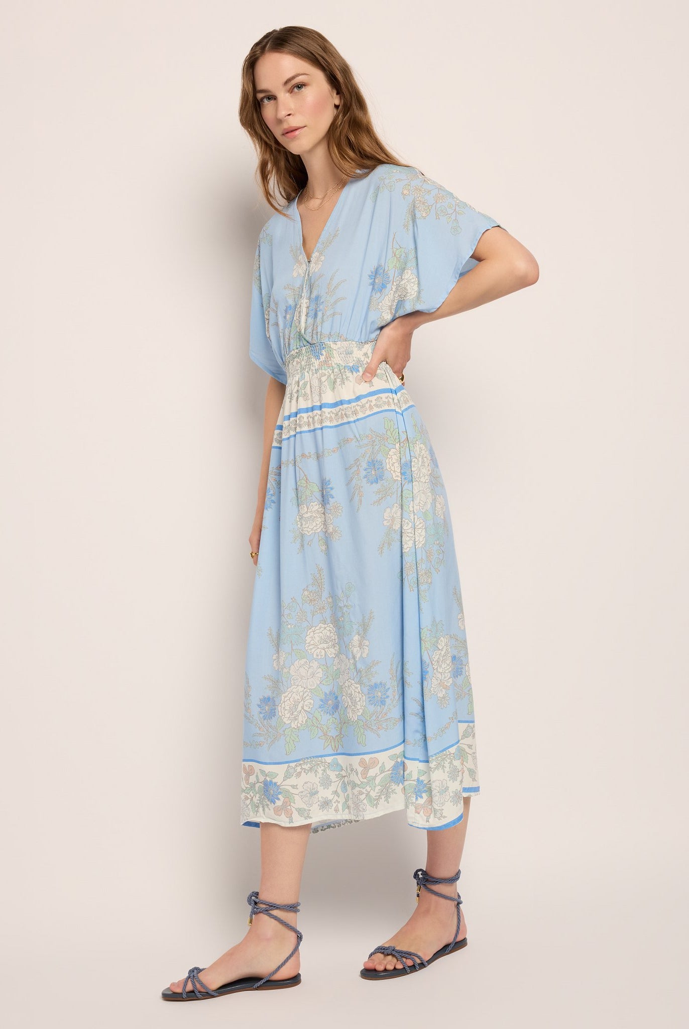 French Blue $|& SEAS Topanga Printed Midi Dress - SOF Front