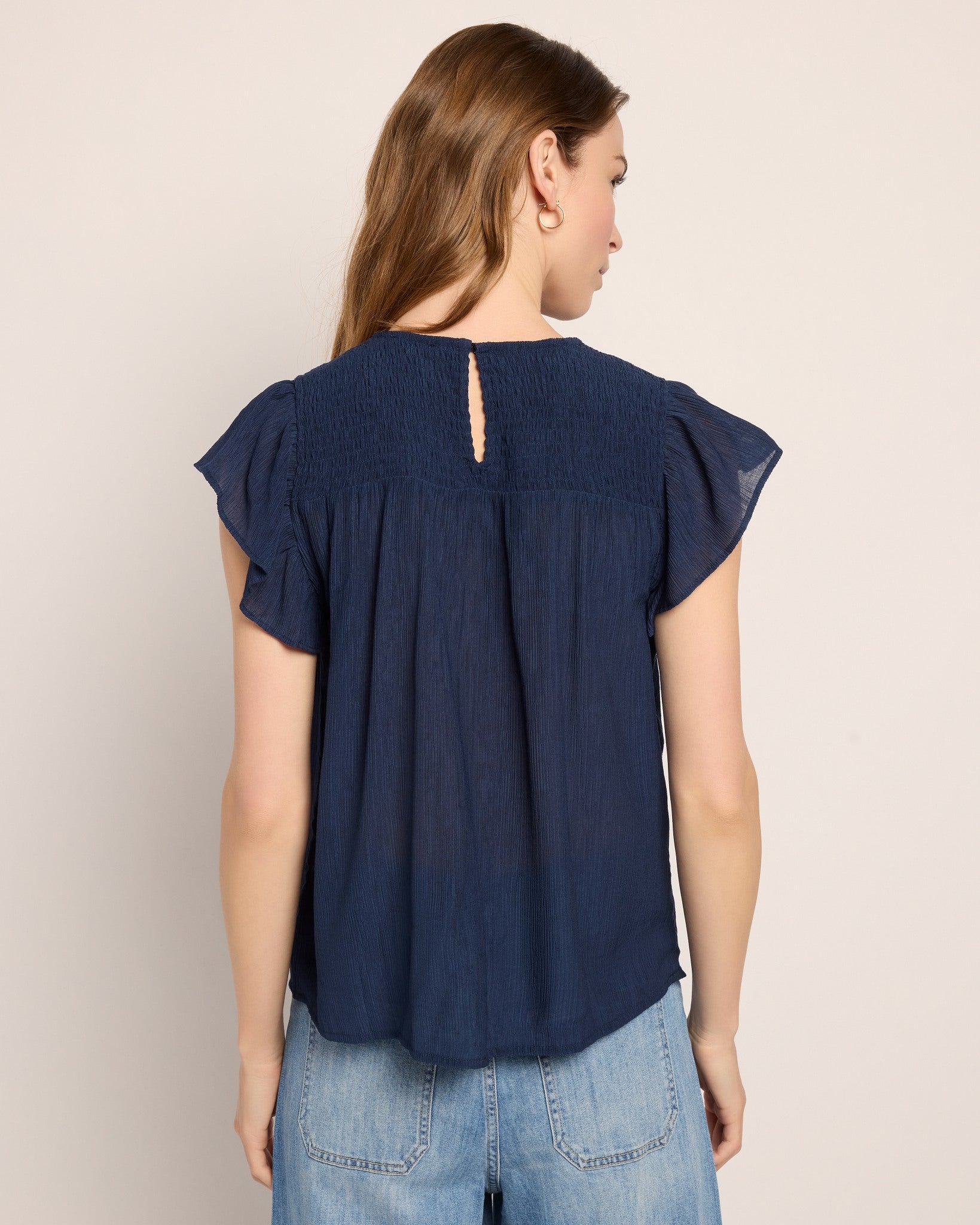 Navy $|& Skies Are Blue Smocked Yoke Top - SOF Back