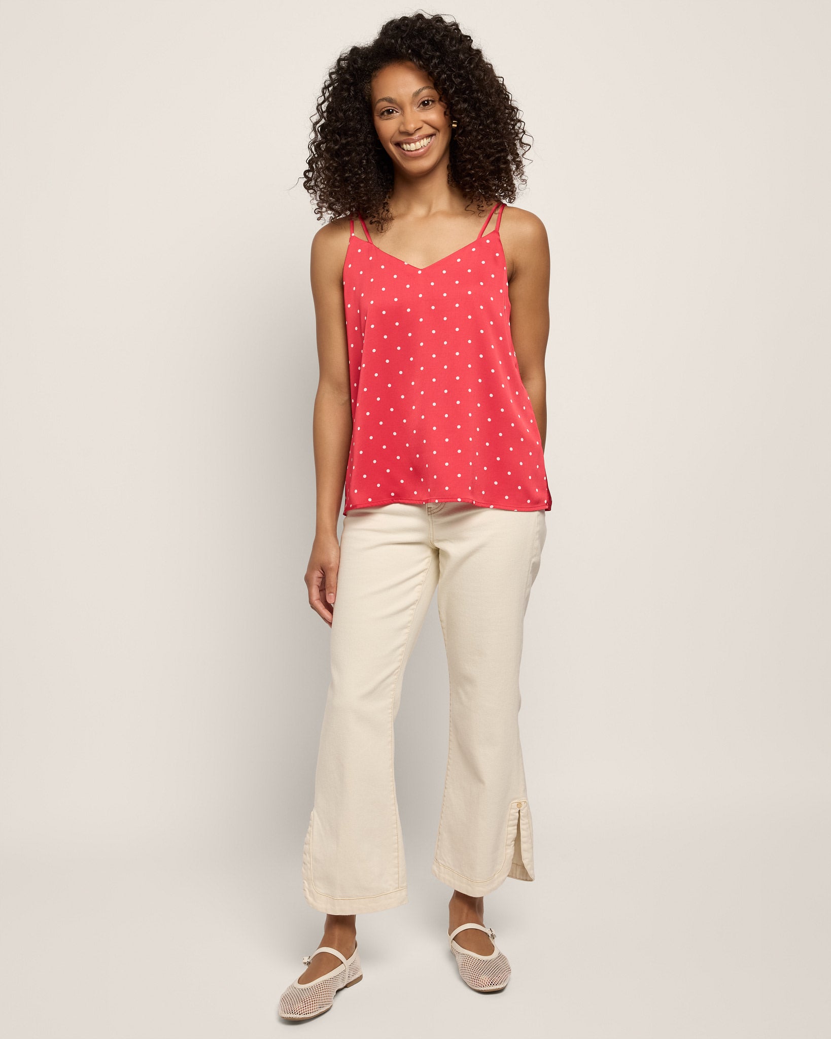 Red White $|& Skies Are Blue Double Strap Polka Dot Cami - UGC On Fig