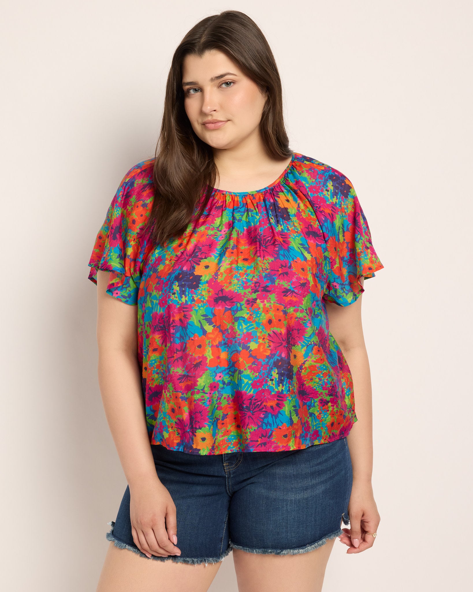 Floral Multi $|& The Korner Floral Short Sleeve Keyhole Back Top - SOF Front