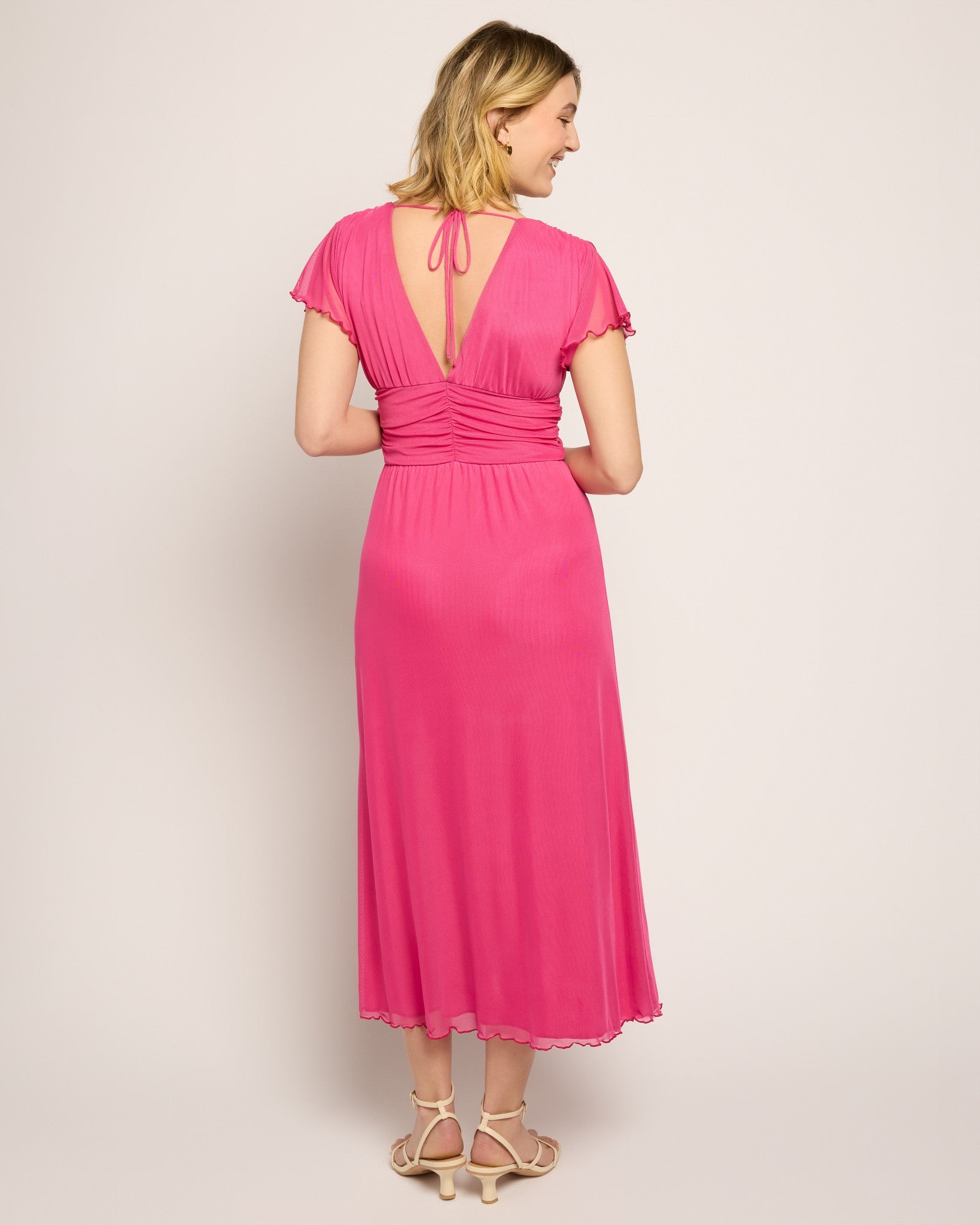 Magenta $|& Loveappella Deep V Midi Dress - SOF Back