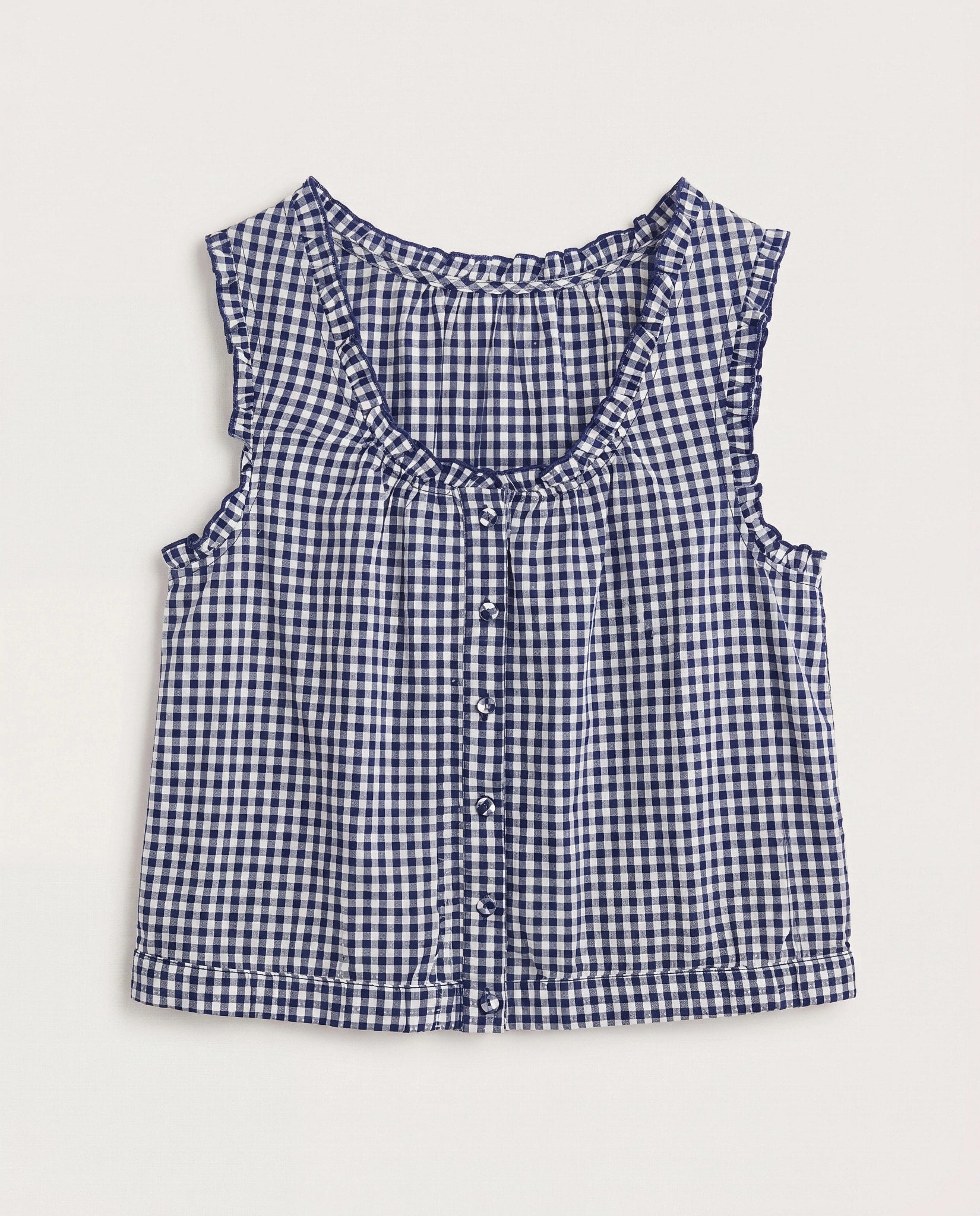 Navy/White $|& Skies Are Blue Gingham Button Top - Hanger Detail