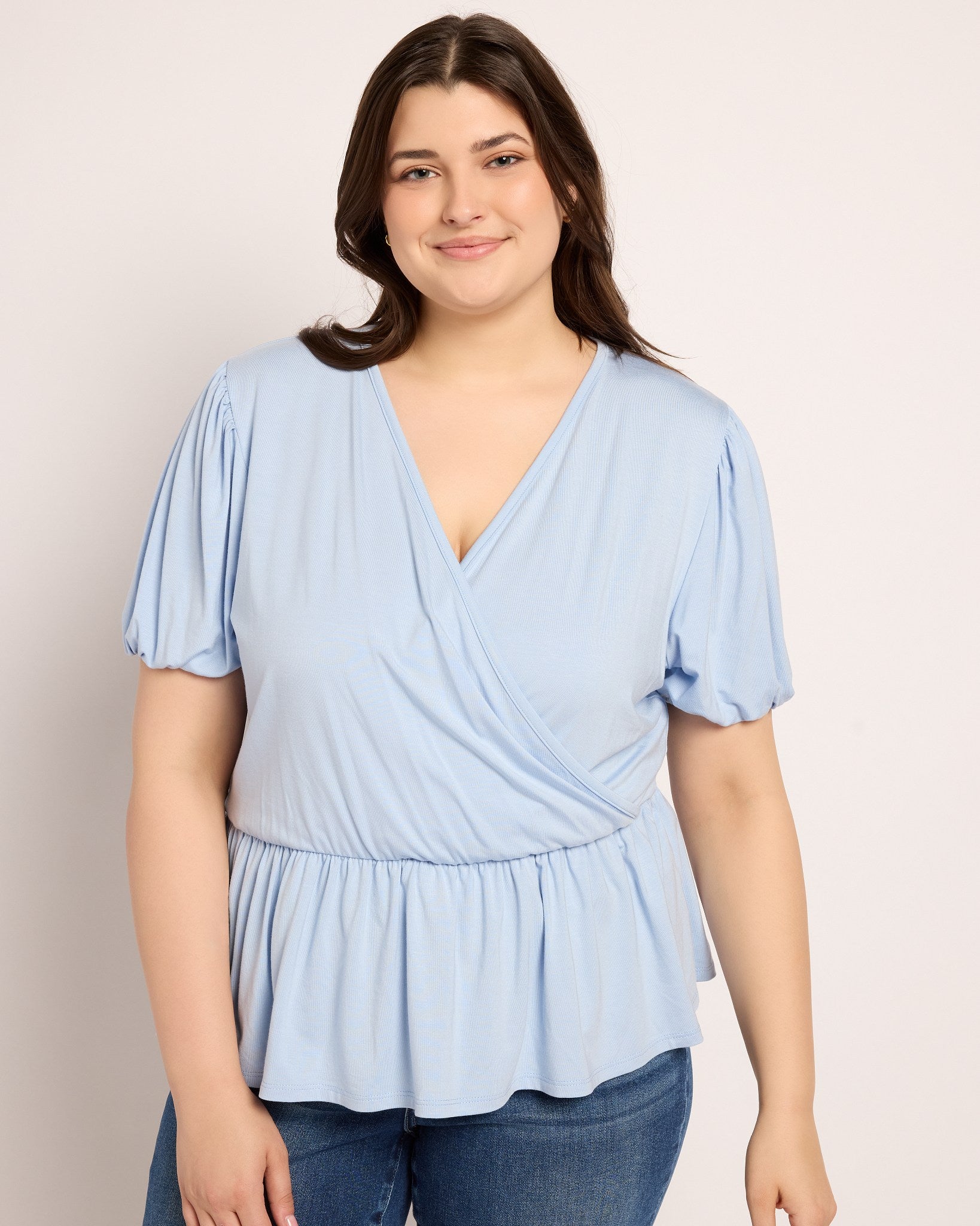 Sky $|& Loveappella Wrap Tie Top - SOF Front