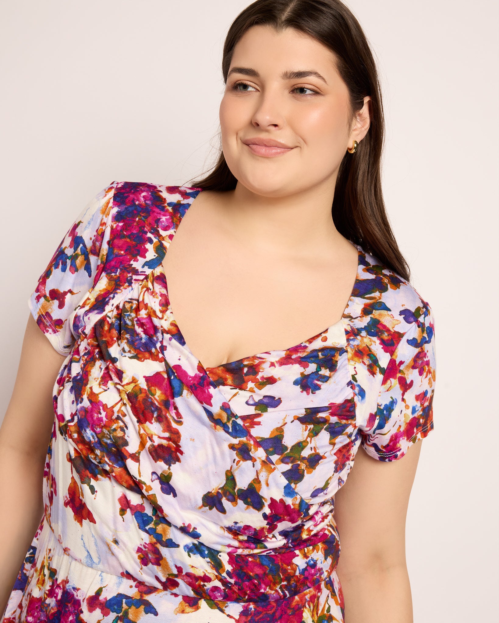 Fuchsia/Violet $|& Loveappella Floral Wrap Front Midi Dress - SOF Full Front
