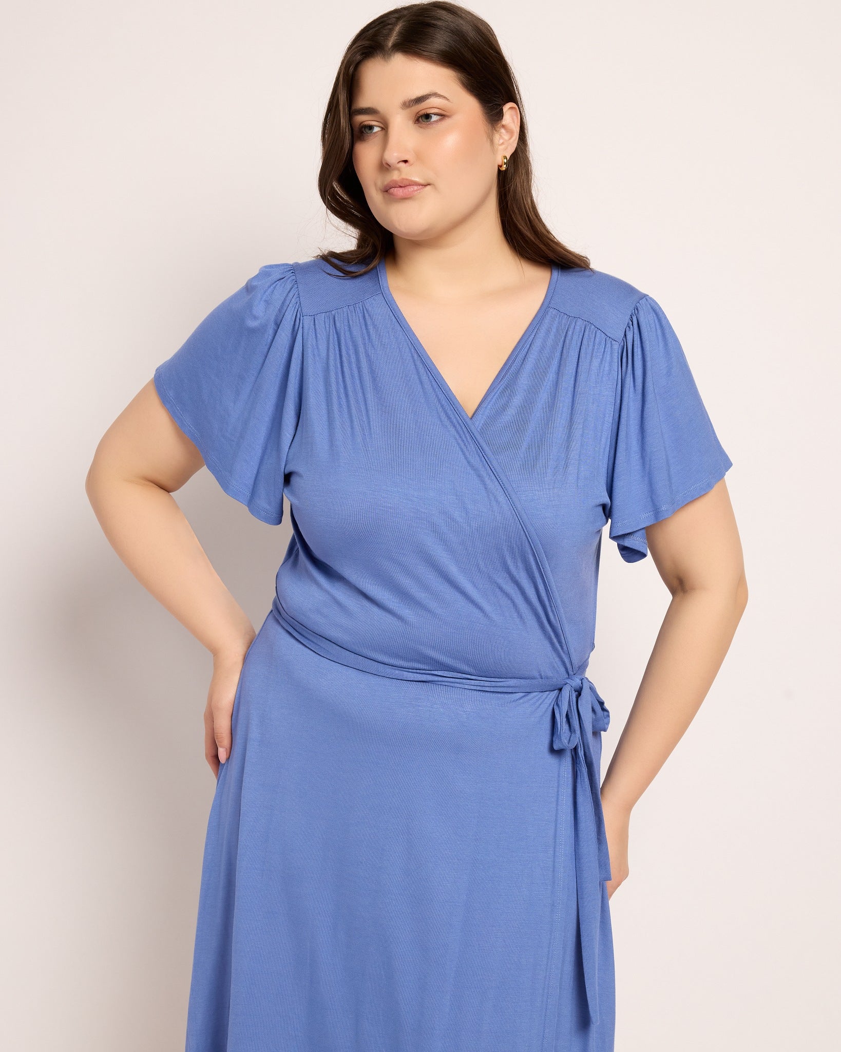 Denim $|& Loveappella Wrap Dress - SOF Front