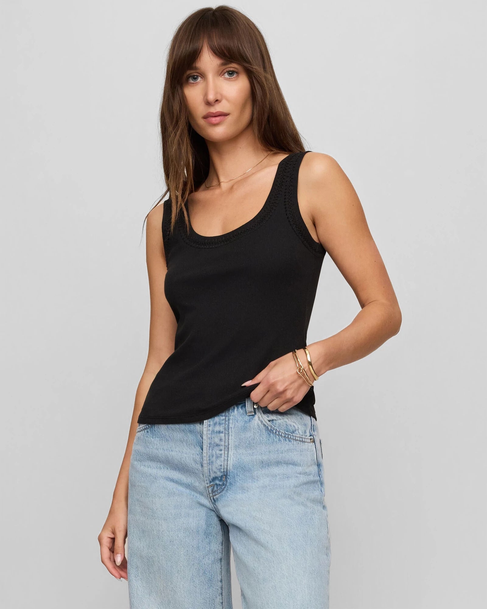 Black $|& Z Supply Larkin Embroidered Tank - VOF Detail