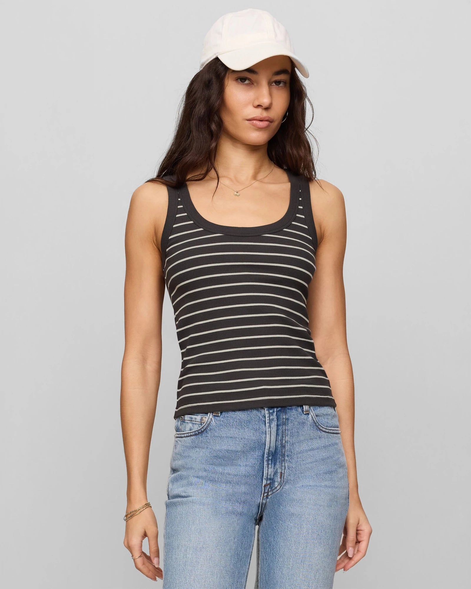 Ash Black $|& Z Supply Rowe Striped Scoop Tank - VOF Detail