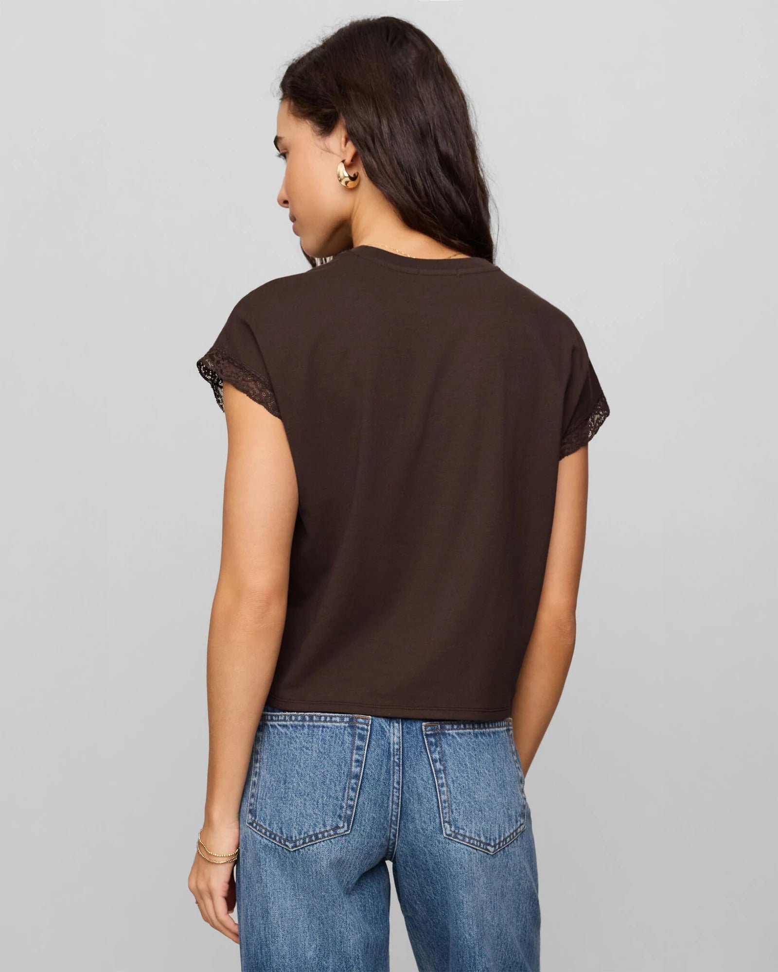 Dark Chocolate $|& Z Supply Marika Lace Trim Muscle Tee - Hanger Side
