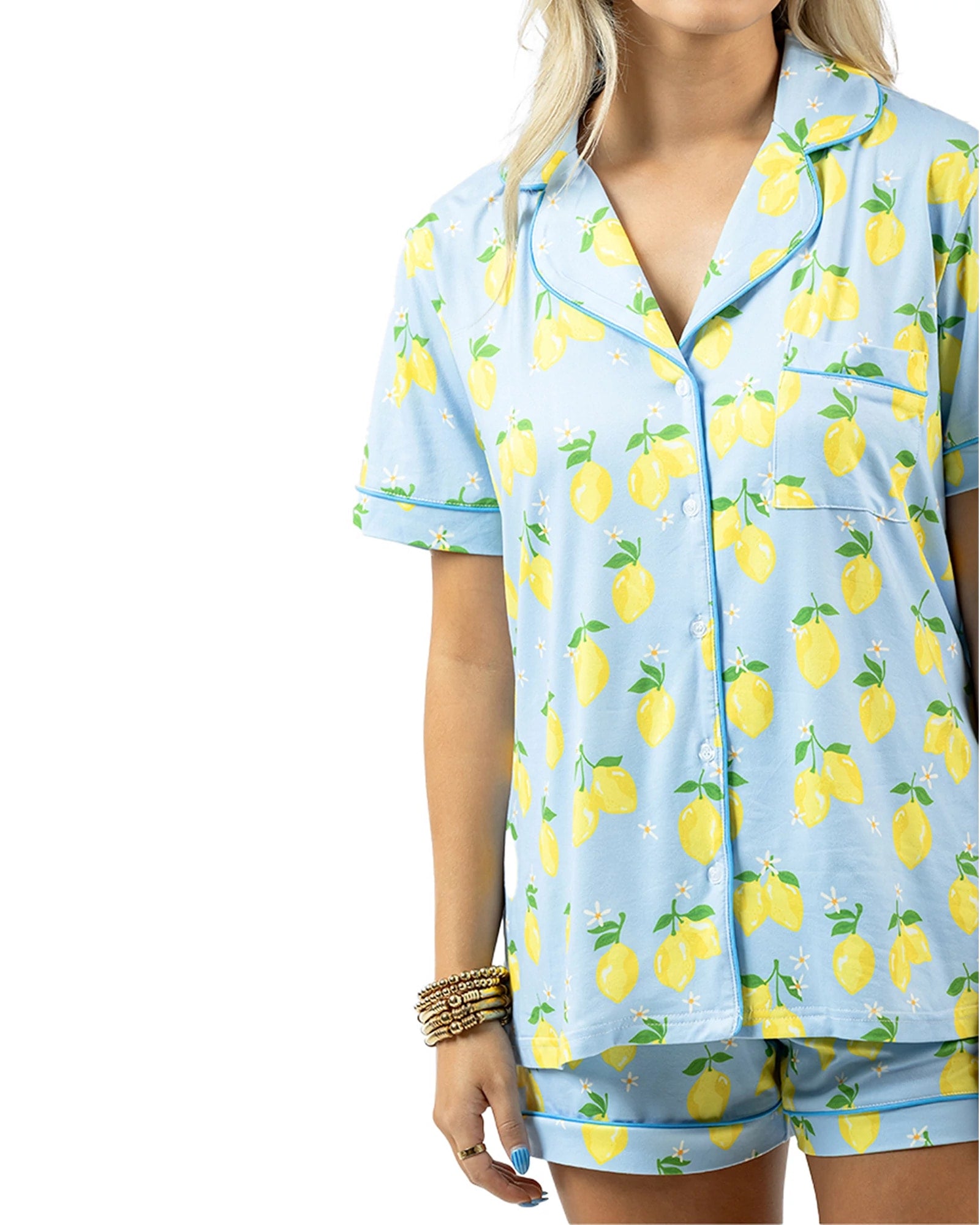 Zesty Lemons $|& Katydid Printed PJ Short Set - Hanger Back