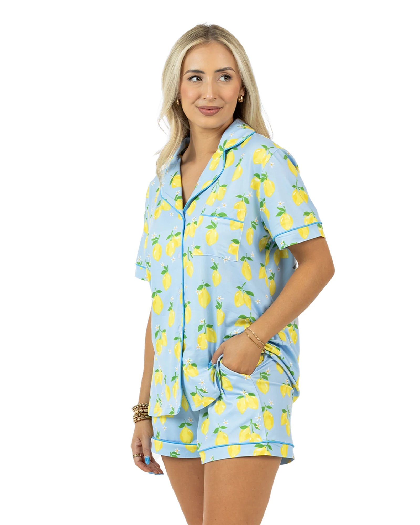 Zesty Lemons $|& Katydid Printed PJ Short Set - Hanger Front