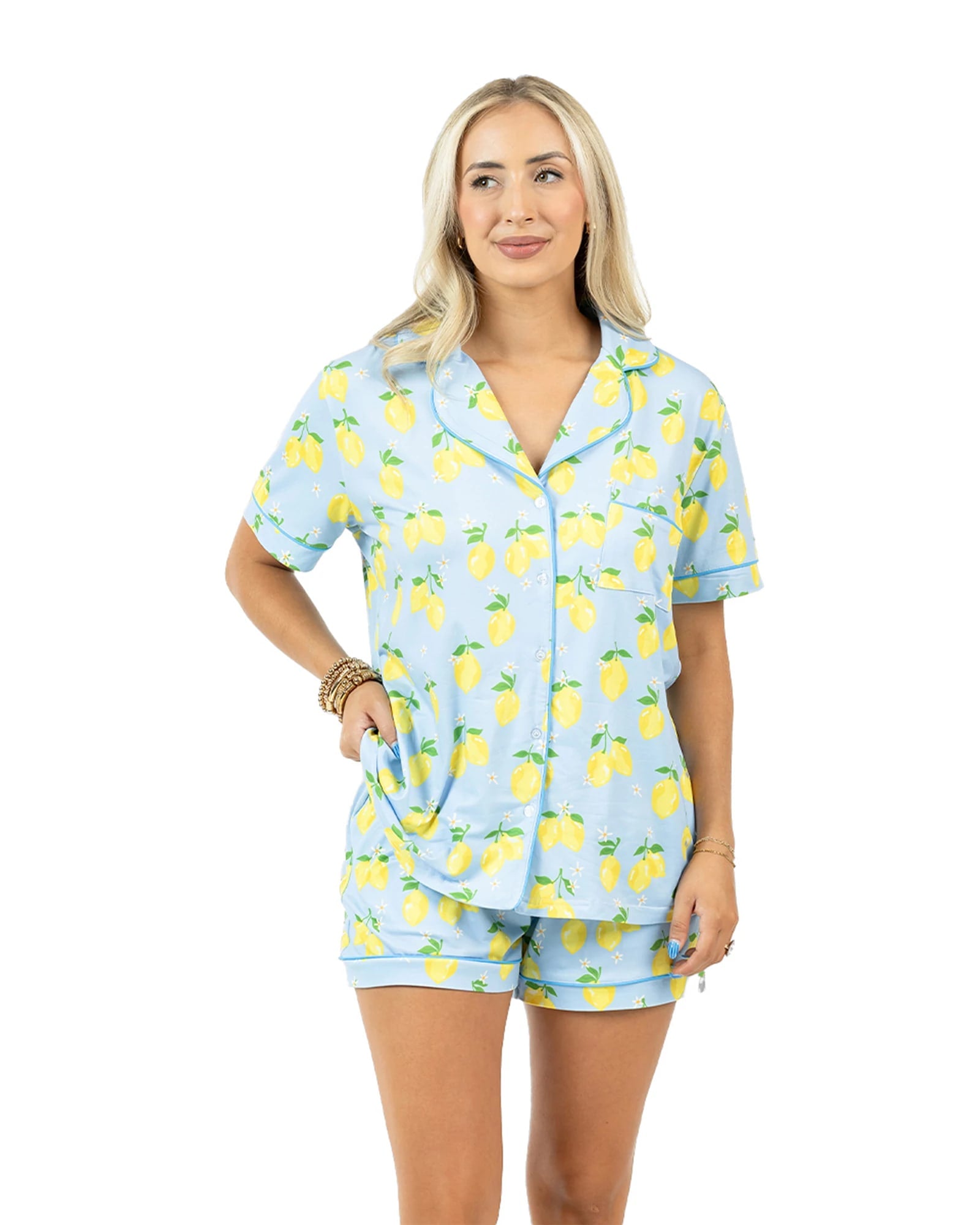 Zesty Lemons $|& Katydid Printed PJ Short Set - VOF Detail