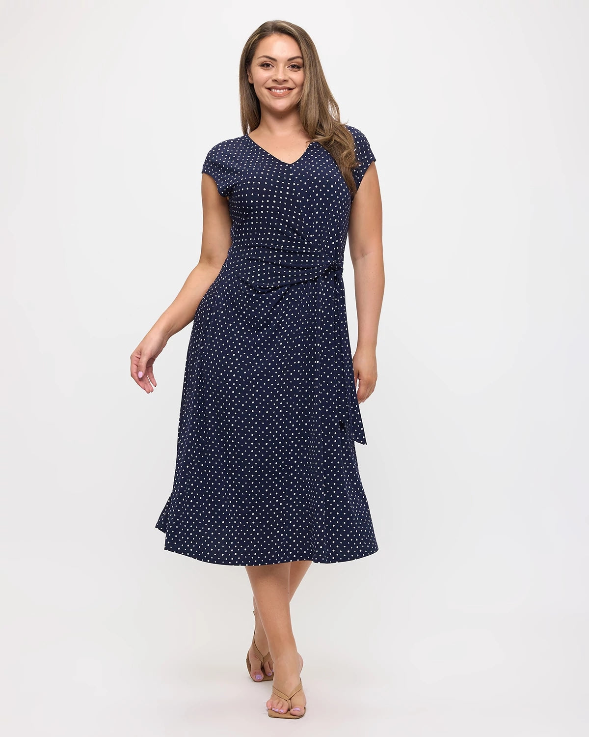 Navy Dot $|& West Kei Printed Knit Short Sleeve Wrap Dress - VOF Detail