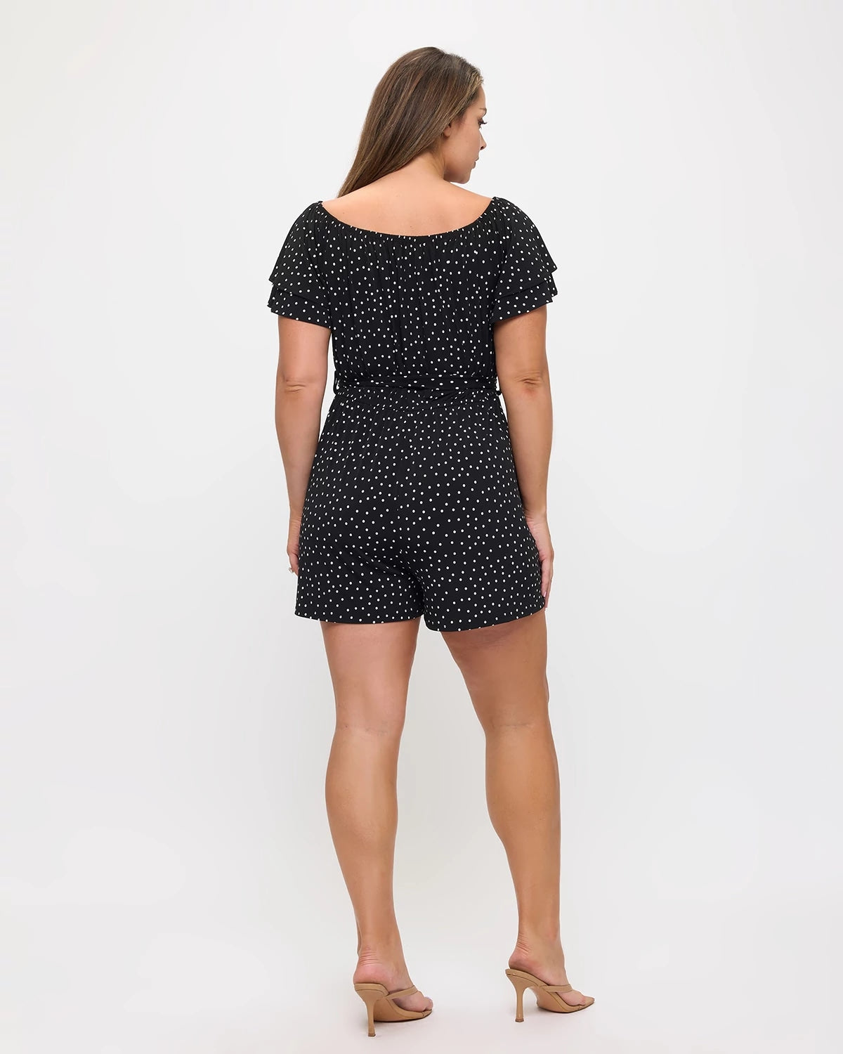 Black Dot $|& West Kei Printed Knit Romper - Hanger Side