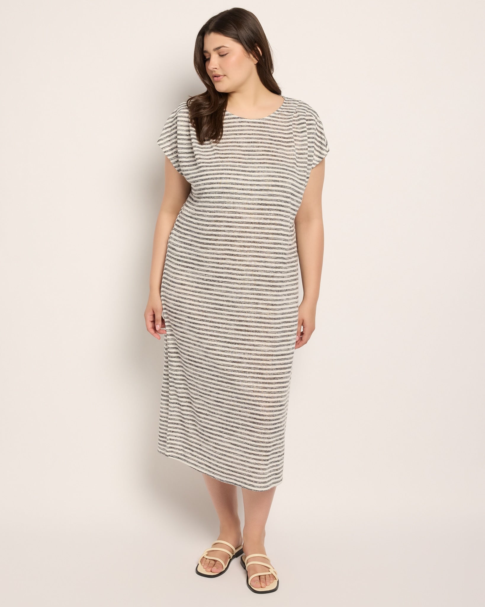 Ivory/Black $|& Bobeau Pleat Shoulder Tee Dress - SOF Front