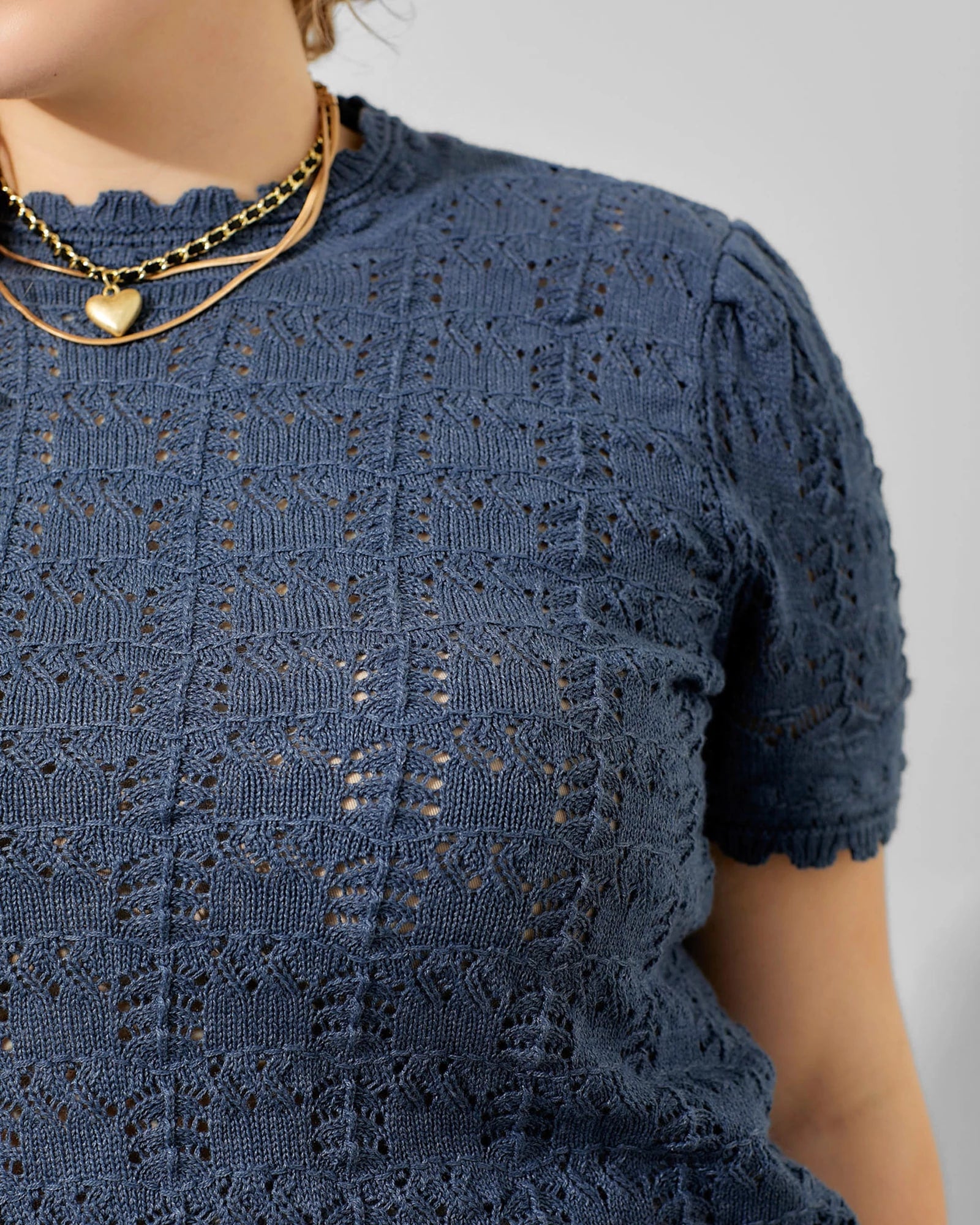 Dusty Blue $|& Polagram Crochet Sweater Tee - Hanger Back