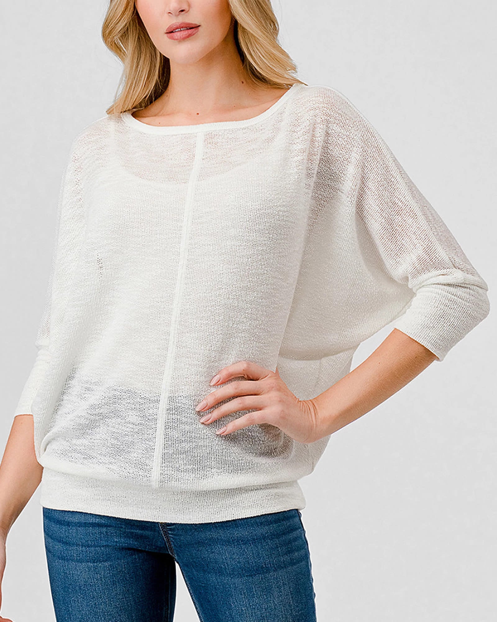 White $|& W. by Wantable Dolman Sleeve Slub Top - VOF Detail