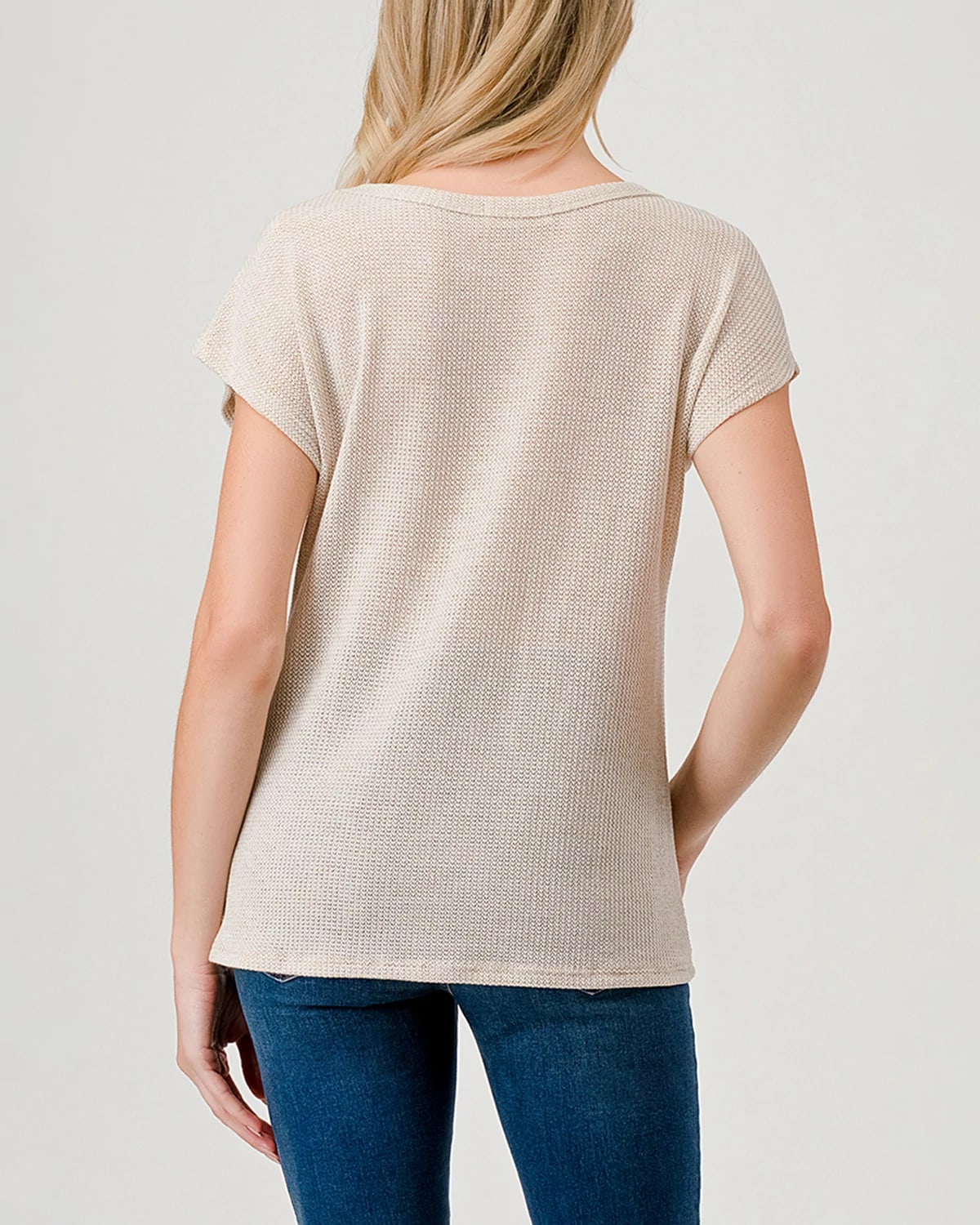 Oatmeal $|& W. by Wantable Textured Knit Twist Front Top - Hanger Side