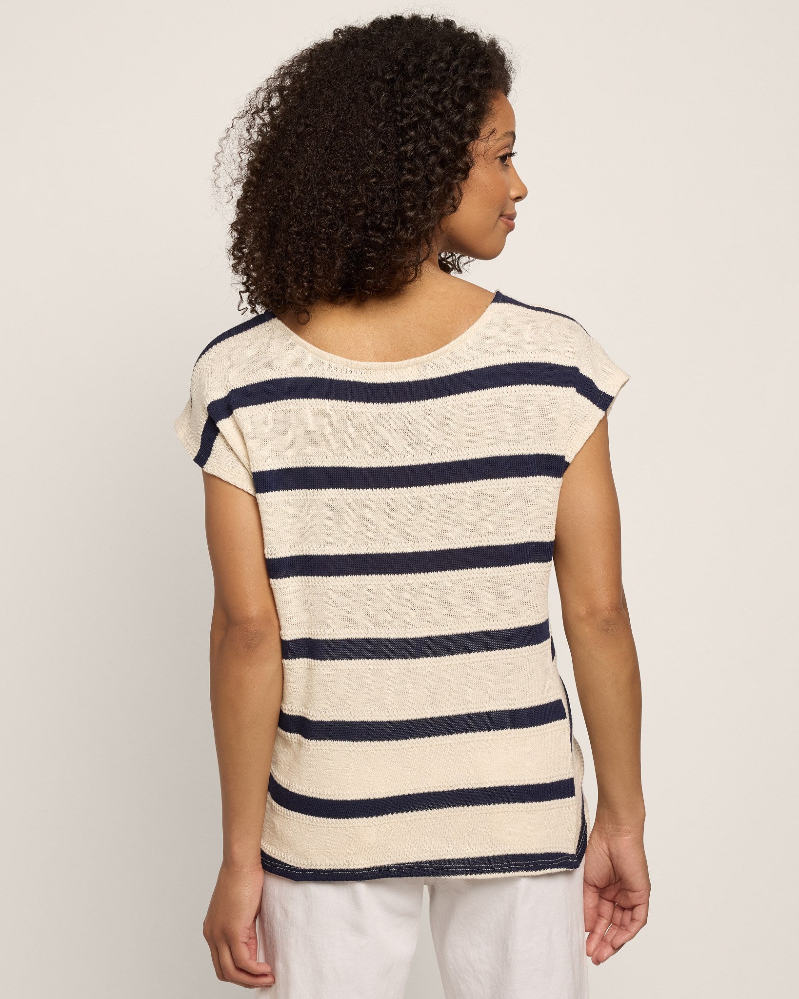 Cream/Navy $|& W. by Wantable Textured Stripe Twist Front Top - SOF Back