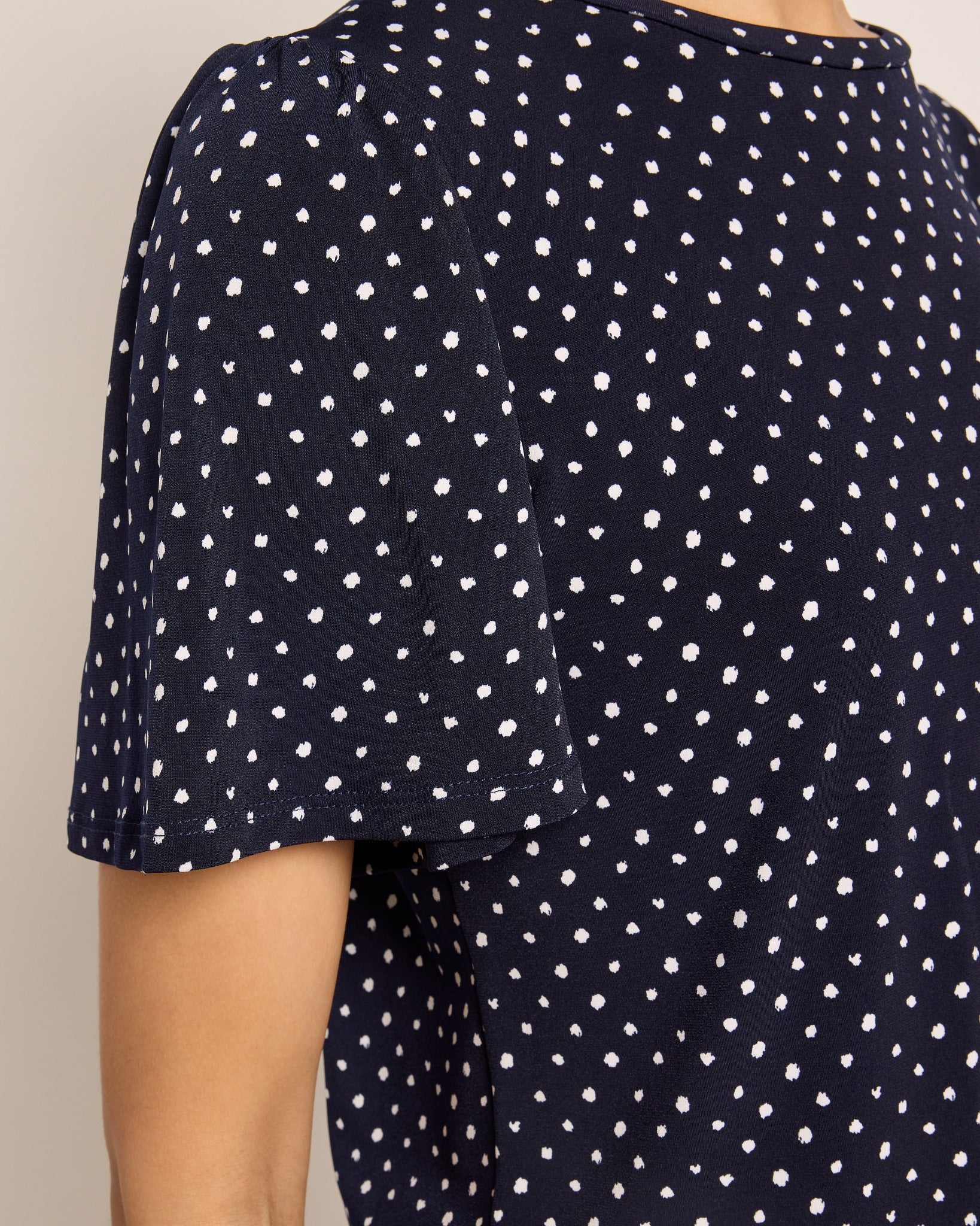 Navy Dot $|& Beacon & Haven Polka Dot Flutter Sleeve Knit Top - SOF Full Front