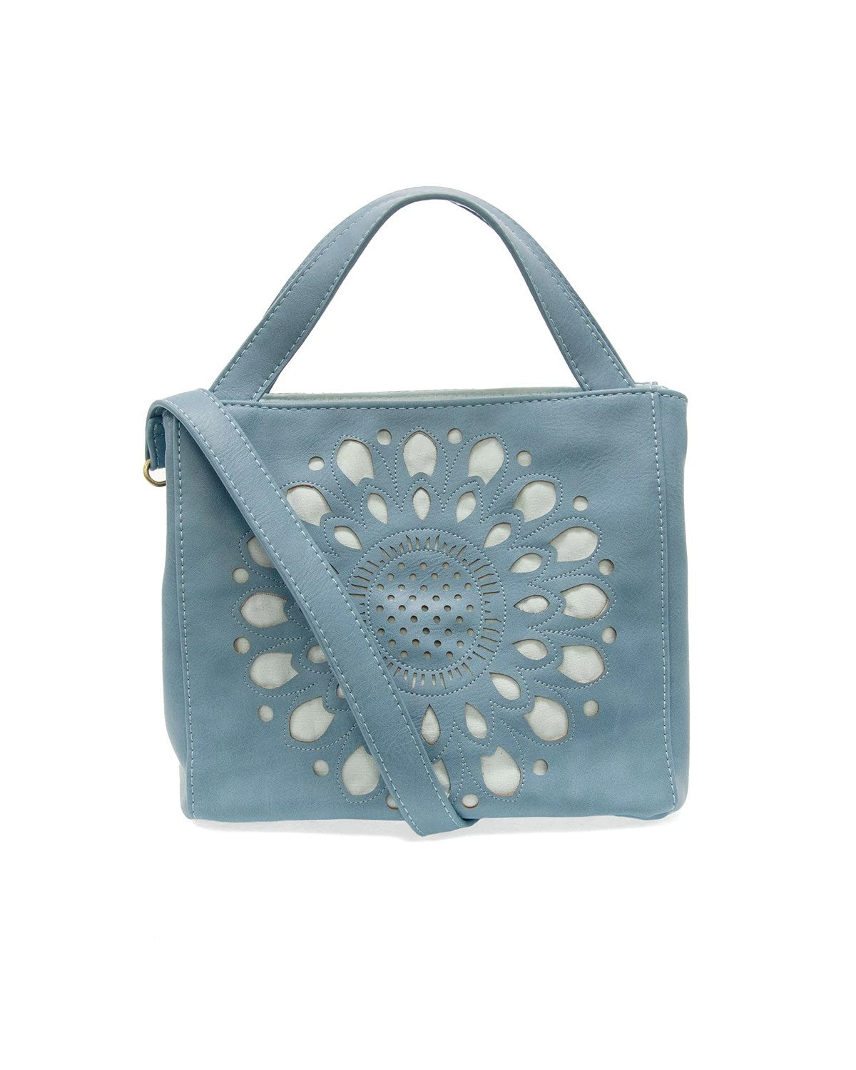 Tranquil Blue $|& Joy Susan Flora Laser Cut Out Crossbody Tote - VOF Detail