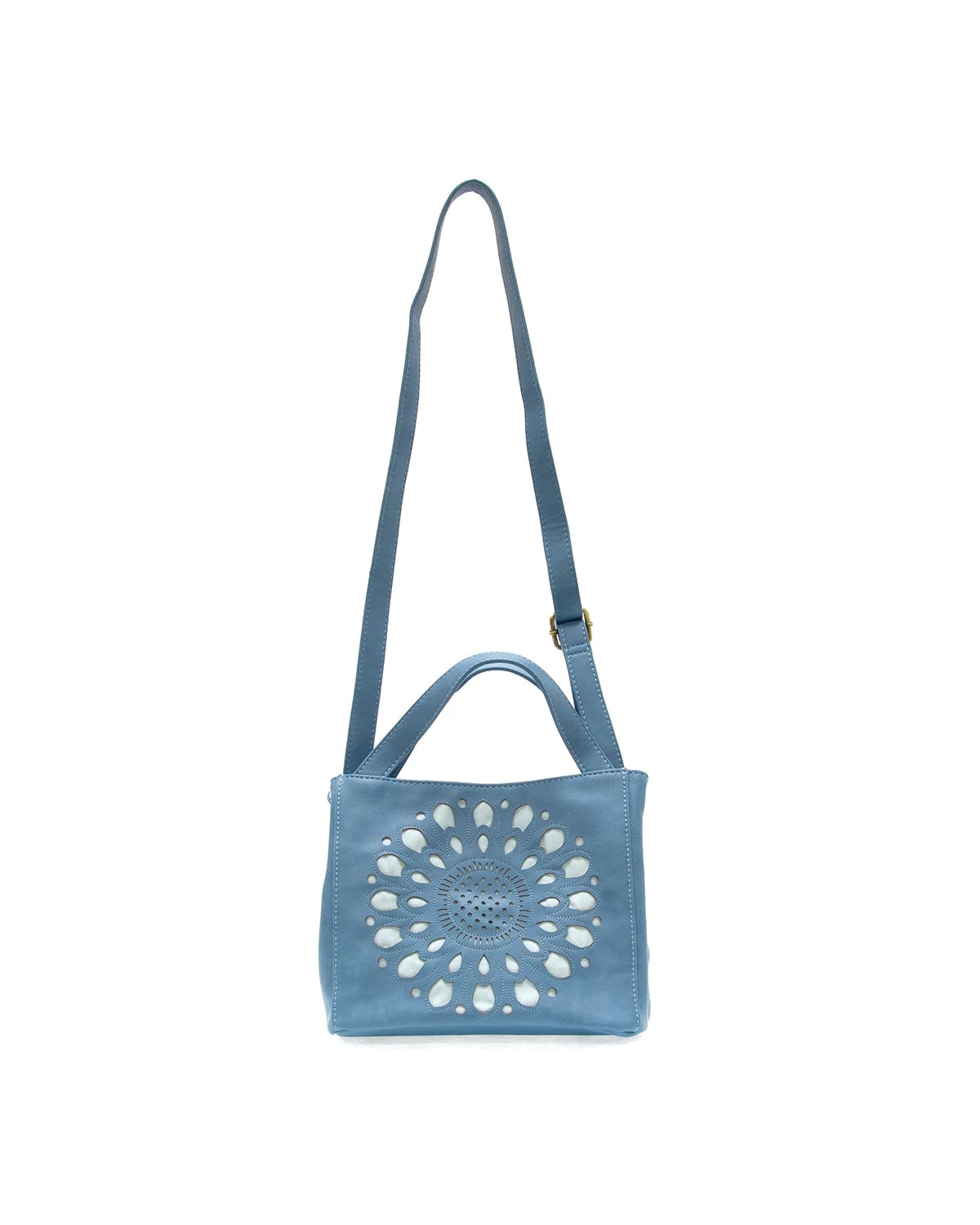 Tranquil Blue $|& Joy Susan Flora Laser Cut Out Crossbody Tote - VOF Detail