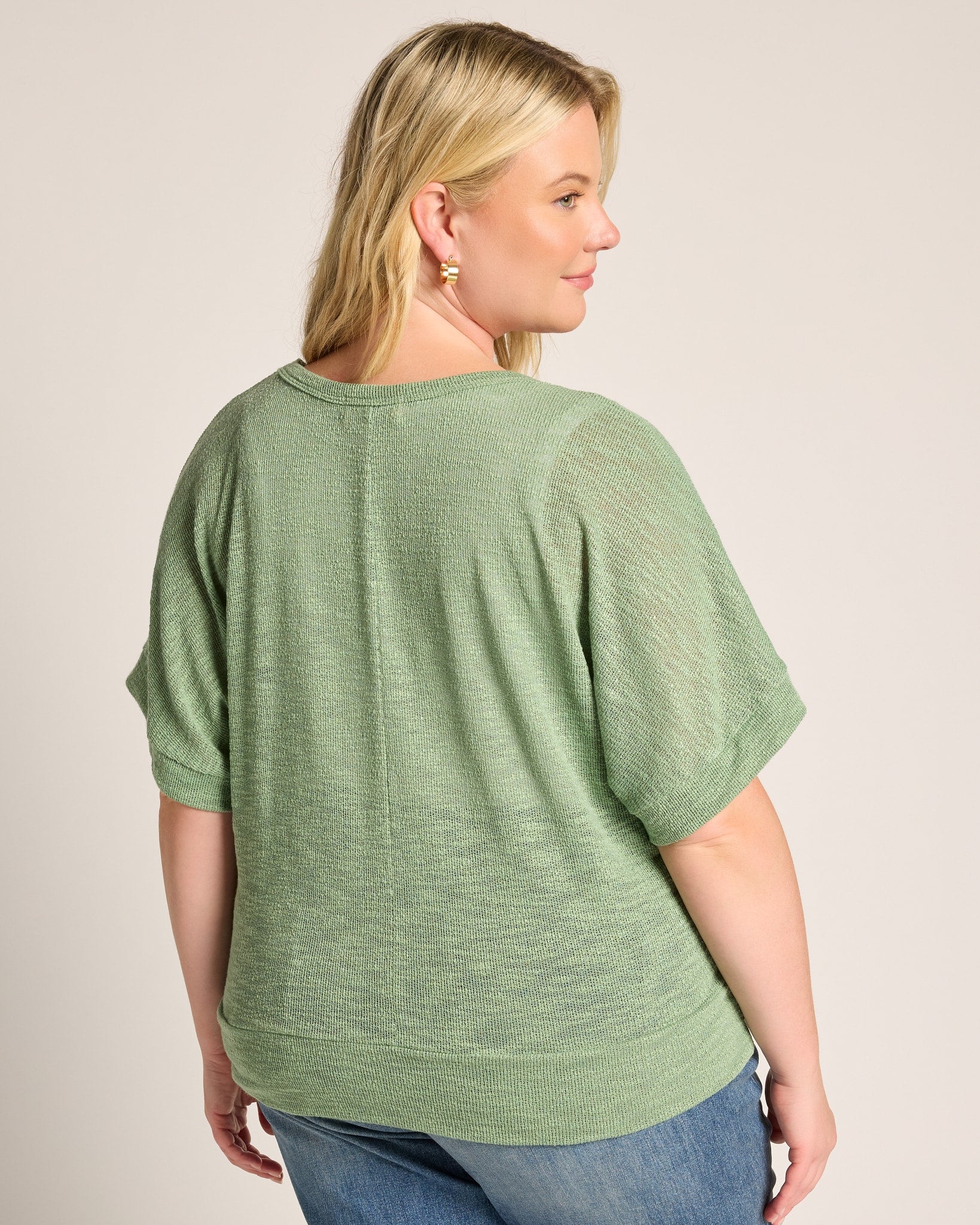 Loden Green $|& W. by Wantable Short Kimono Sleeve Slub Top - SOF Back