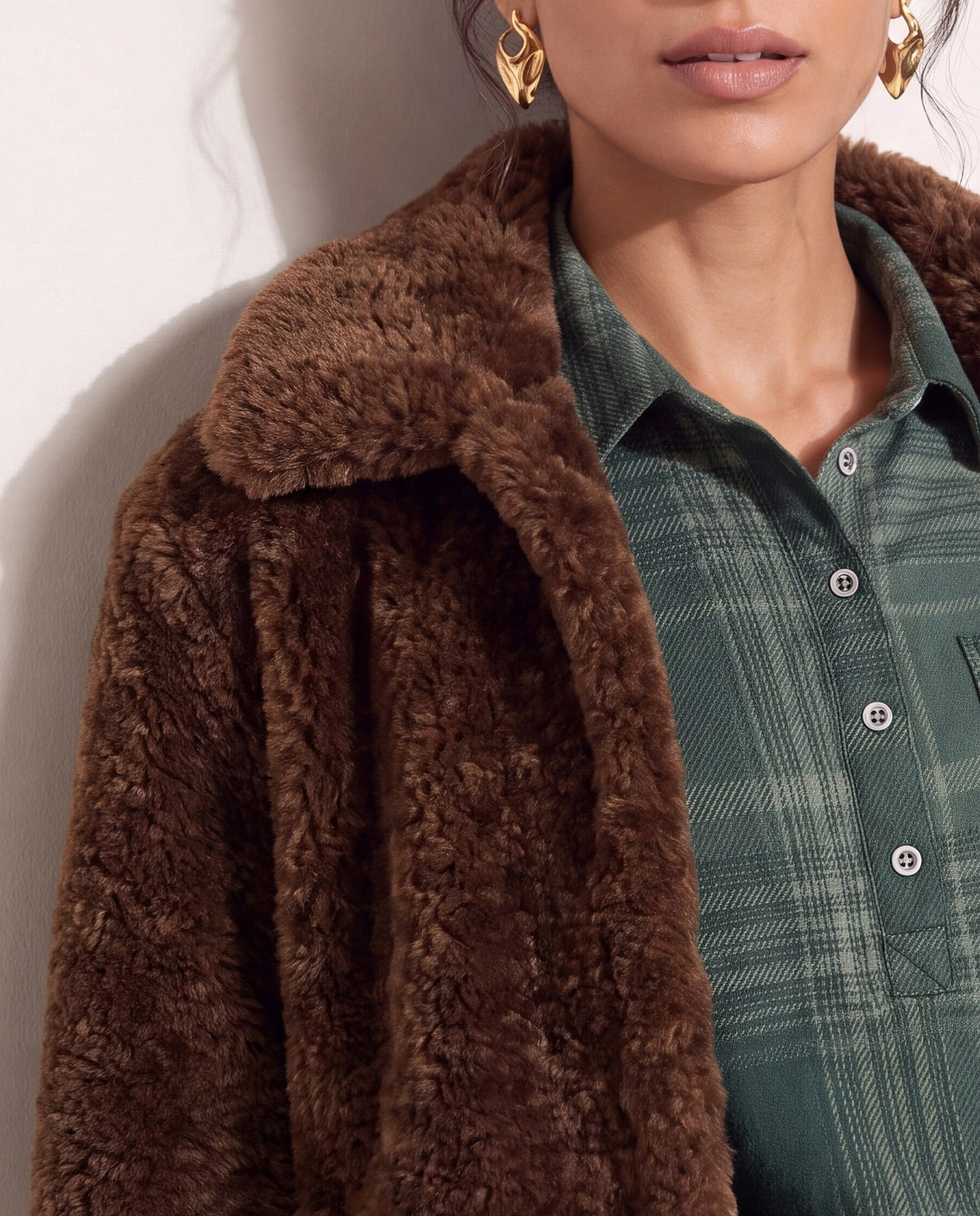 Minky Brown $|& Room 34 Faux Fur Coat - SOF Full Front