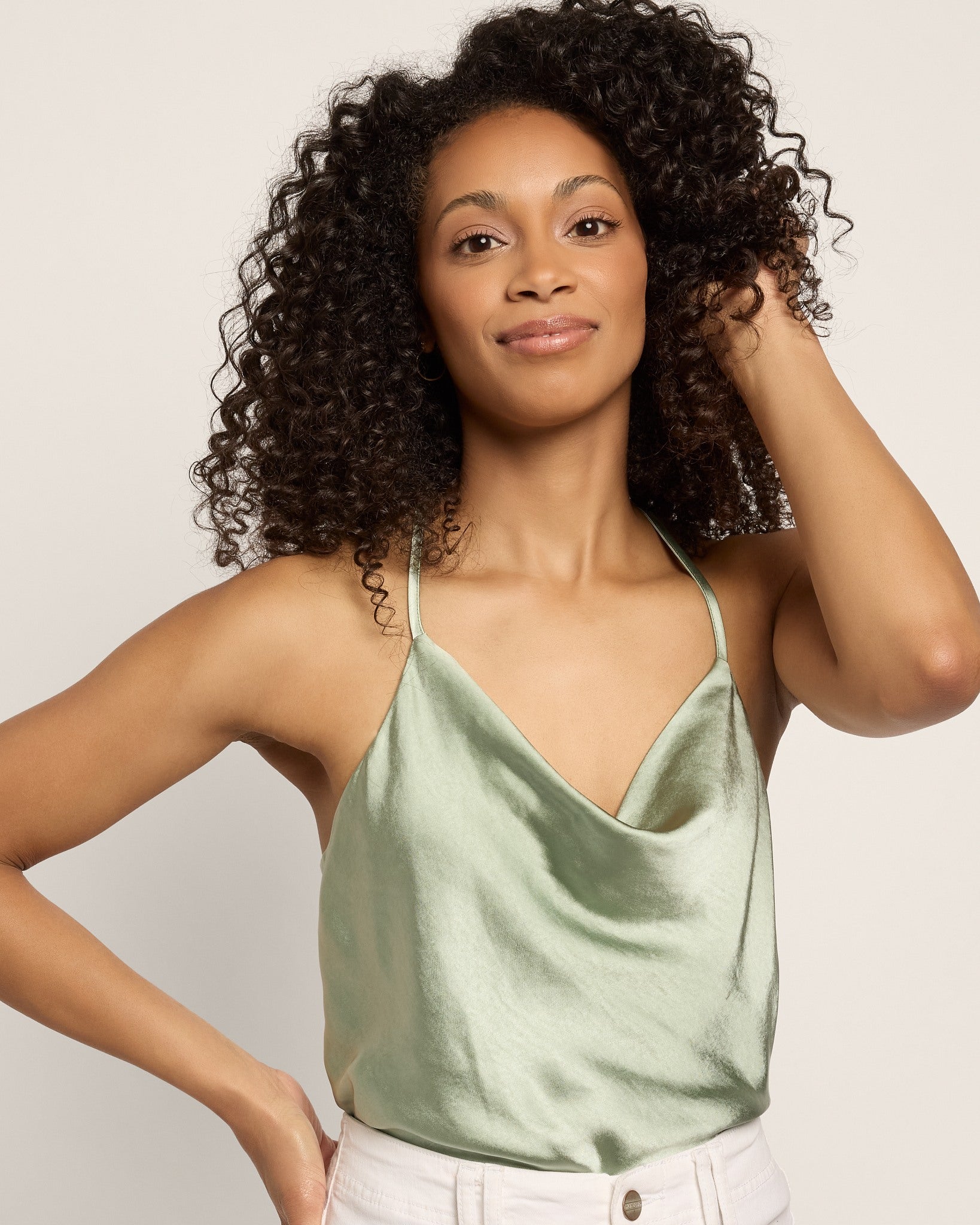 Sage $|& Skies Are Blue Cowl Neck Racerback Cami - SOF Front