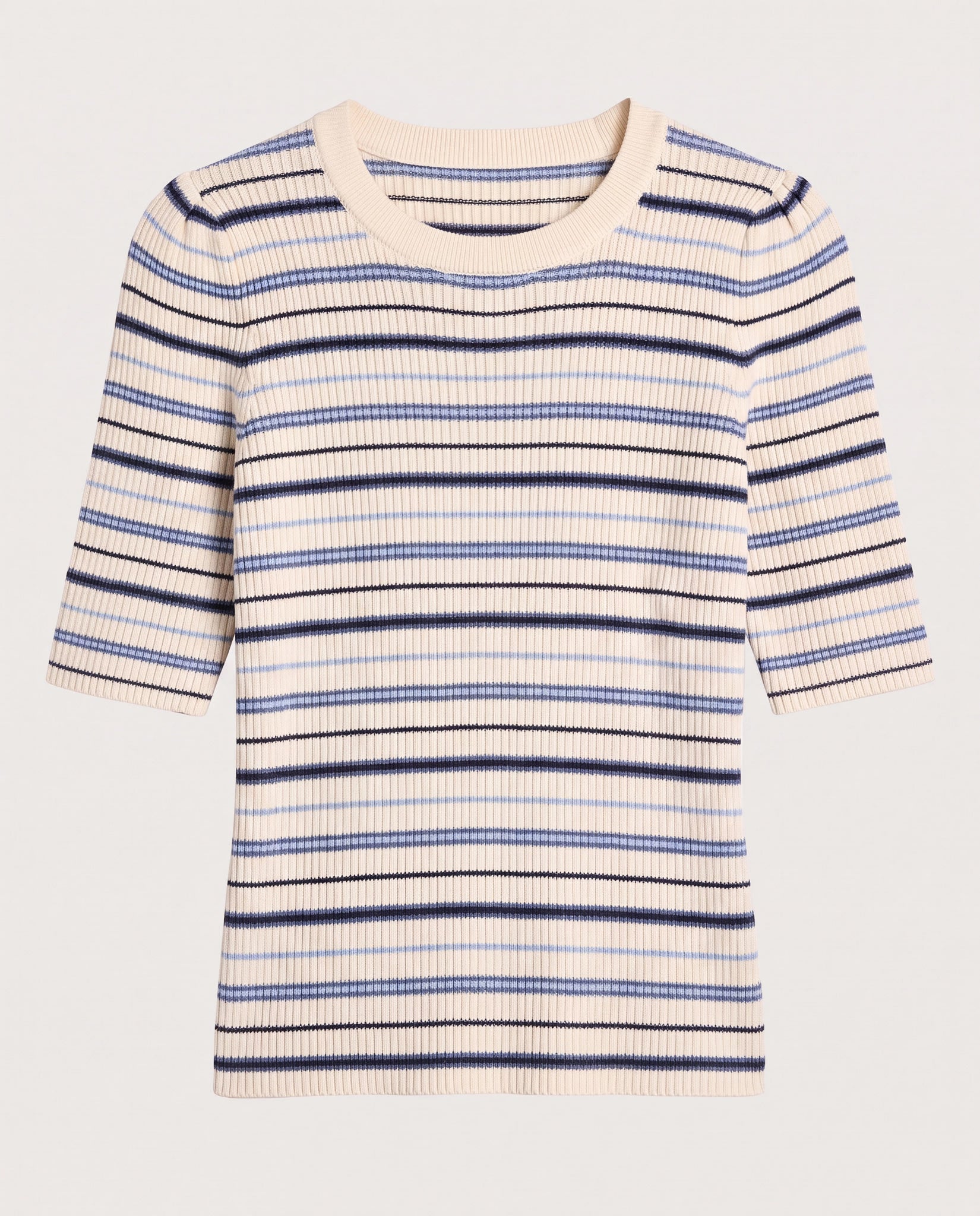 Cream Stripe $|& SEAS Amelia Elbow Sleeve Striped Sweater Top - Hanger Detail