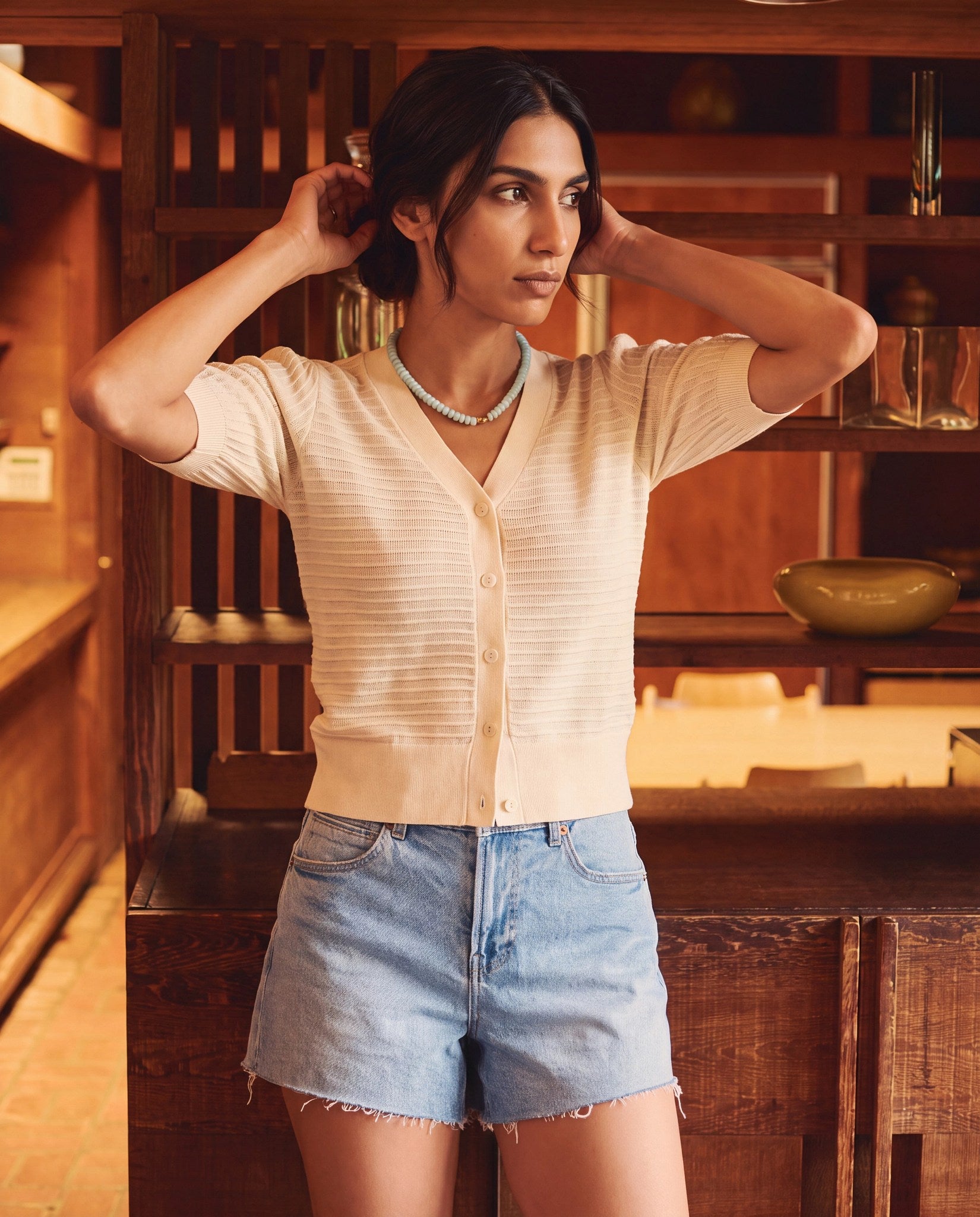 Oyster $|& SEAS Sunbelt Open Knit Sweater Top - SOF Side