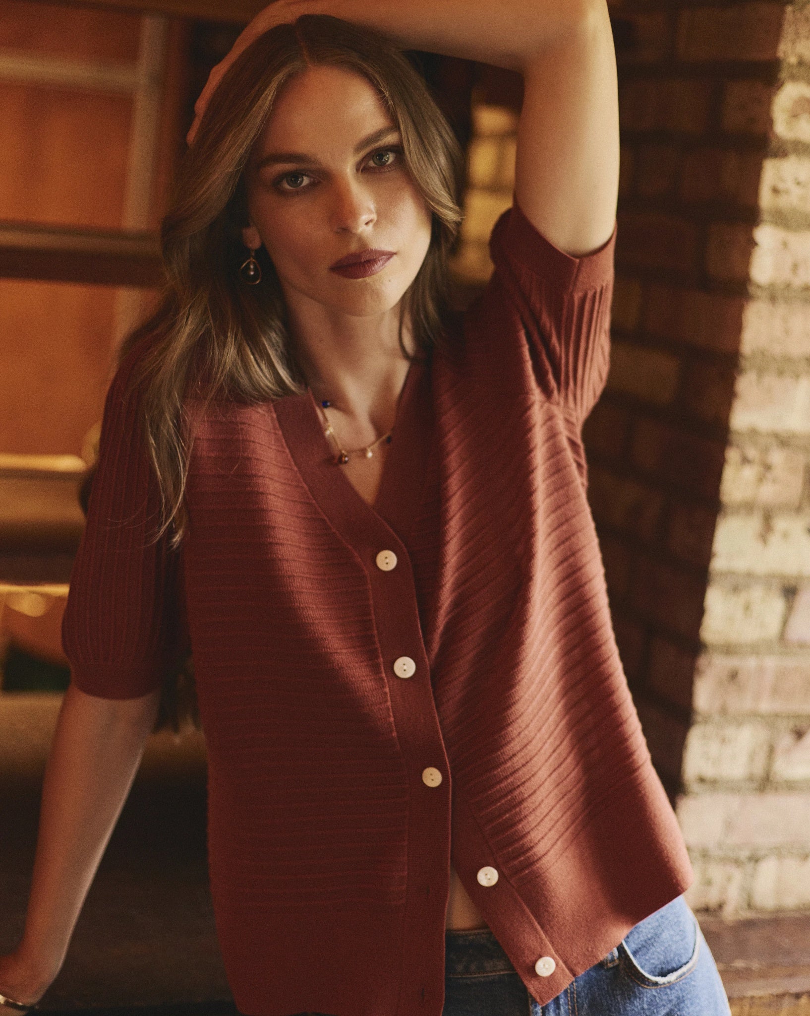 Cedar $|& SEAS Sunbelt Open Knit Sweater Top - SOF Side
