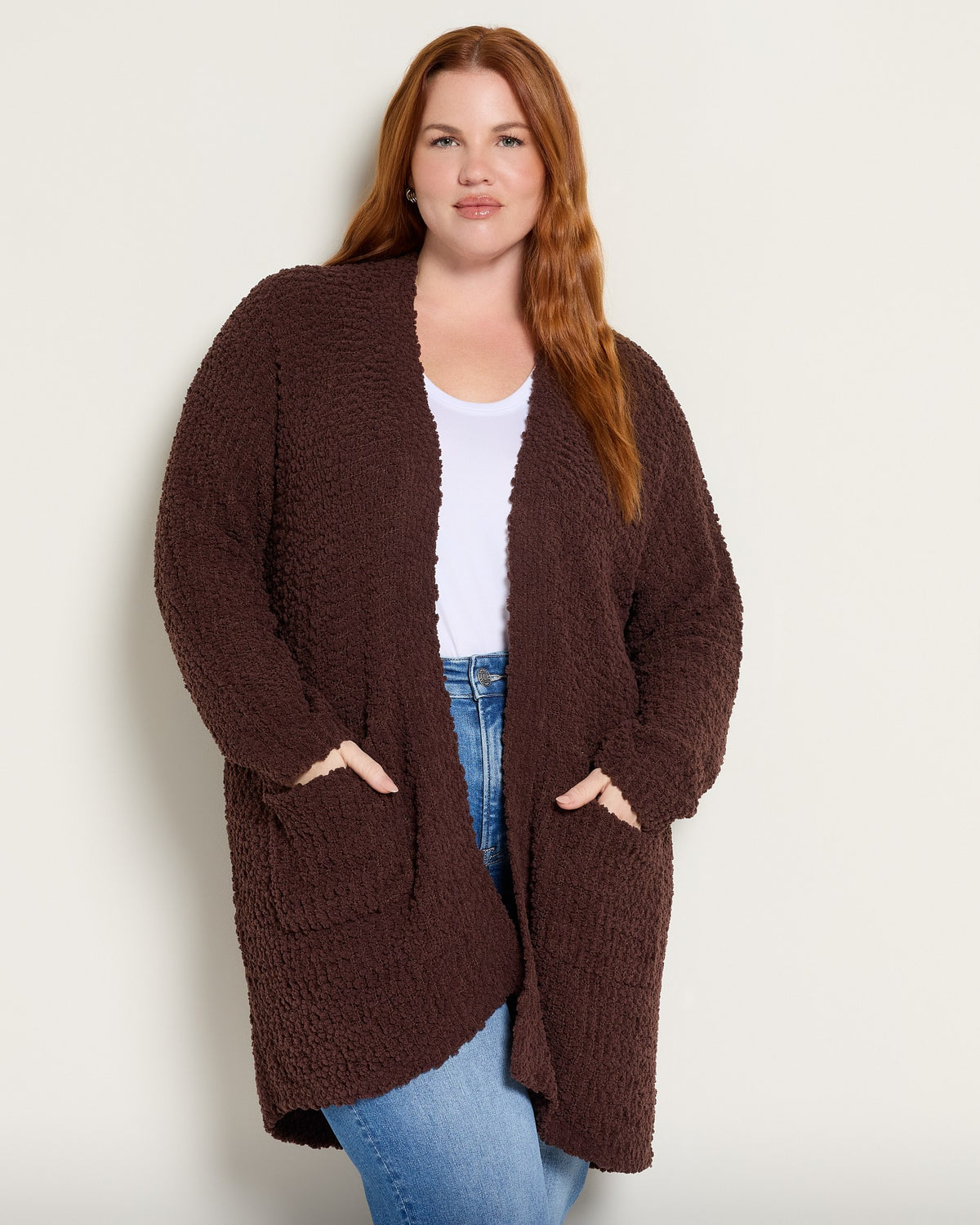 Coffee $|& Bobeau Two Pocket Popcorn Cardigan - SOF Front