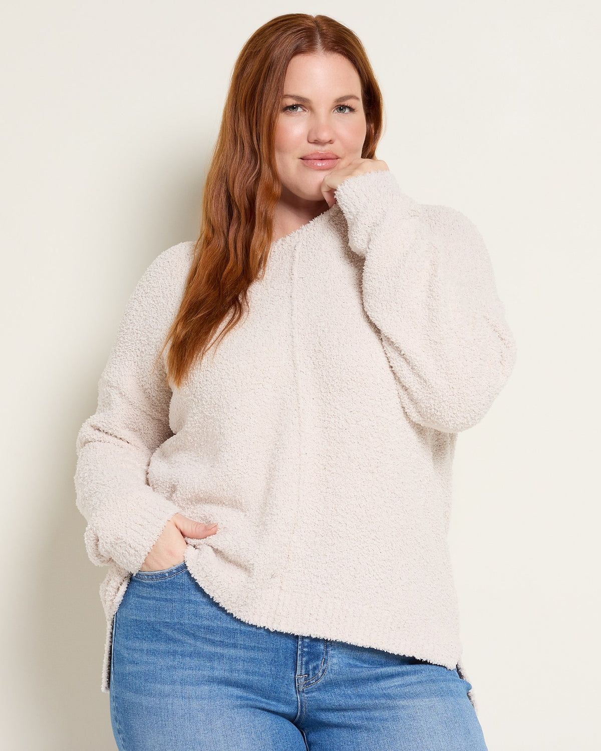 Cream $|& Bobeau Silky Plush Step Hem Teddy - SOF Front