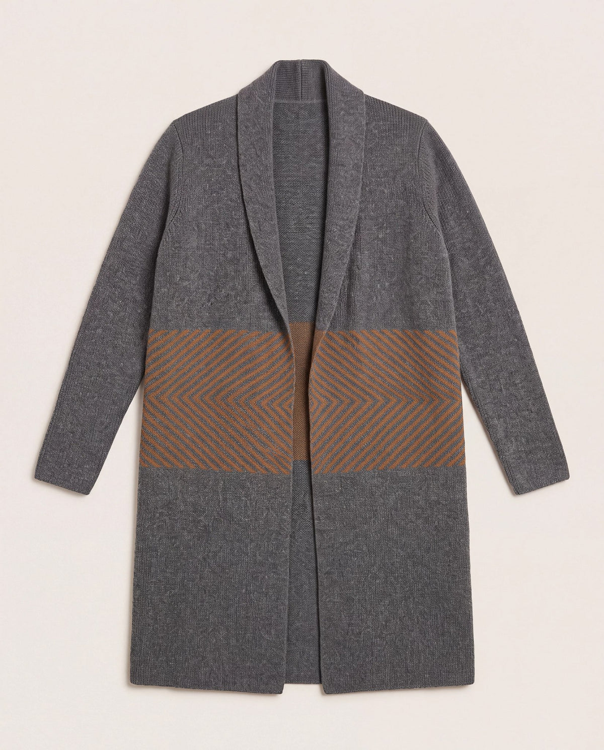 Charcoal/Camel $|& Bobeau Long Shawl Neck Cardigan - Hanger Detail