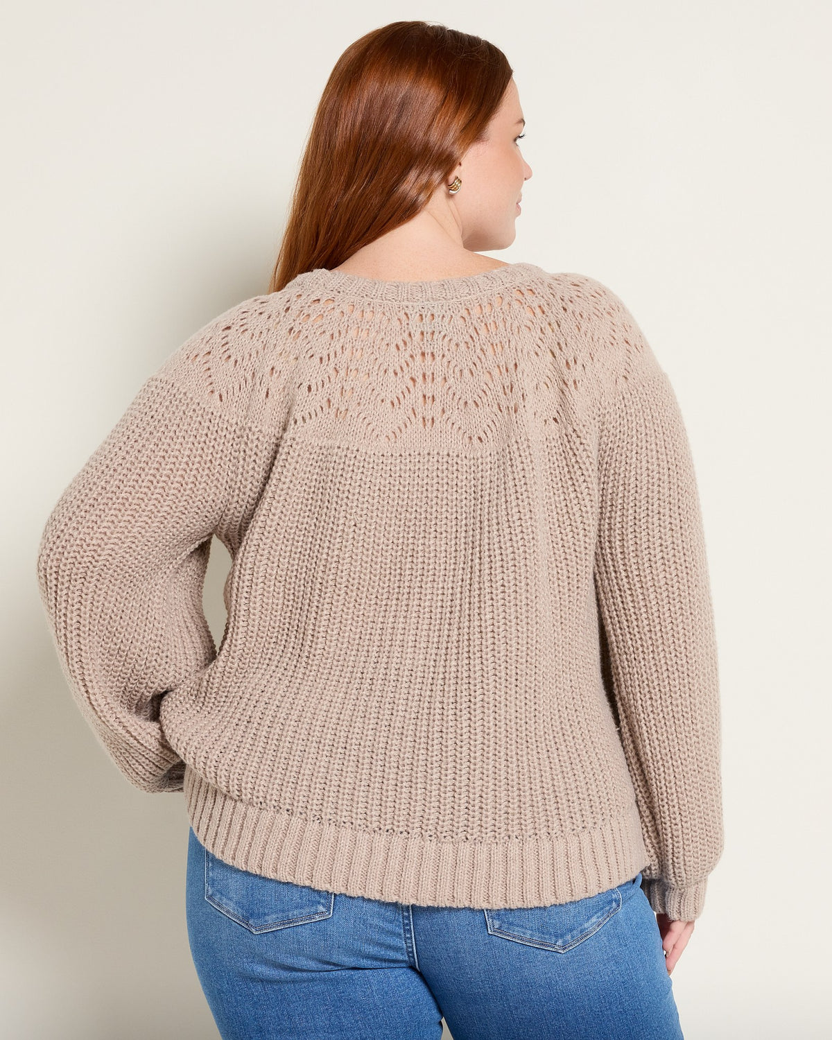 Lt Taupe $|& Bobeau Balloon Sleeve Pullover Sweater - SOF Back