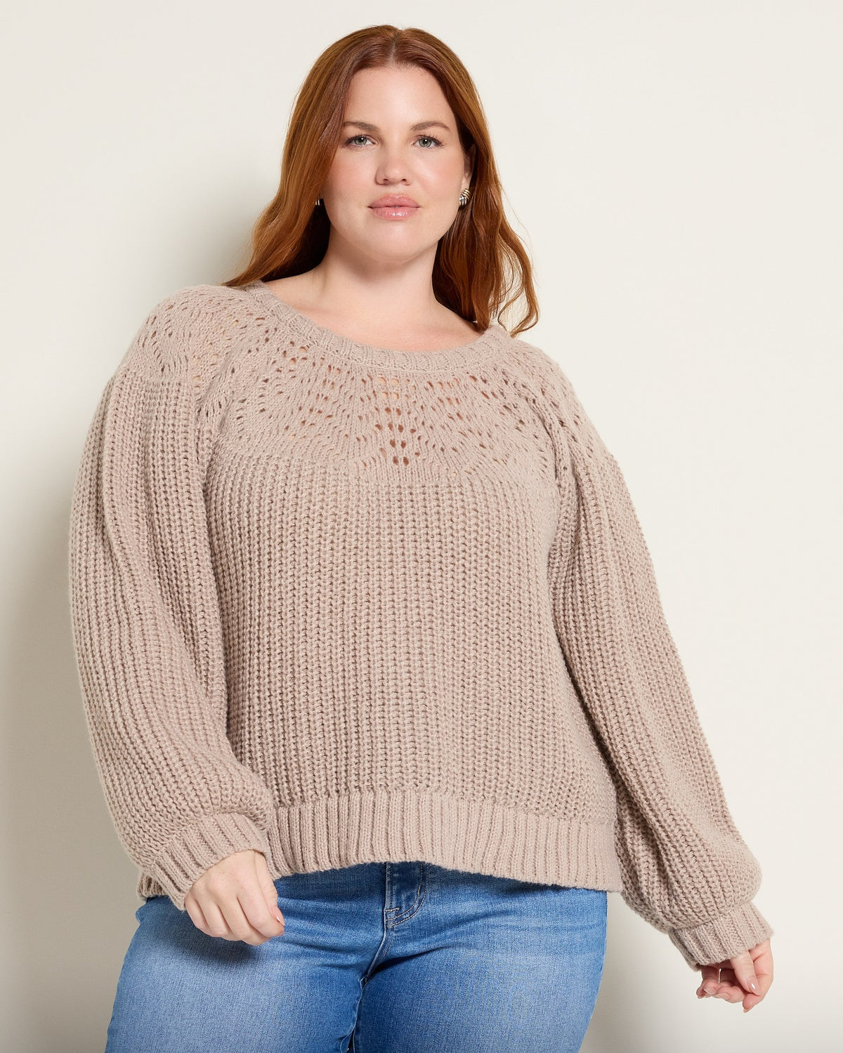 Lt Taupe $|& Bobeau Balloon Sleeve Pullover Sweater - SOF Front
