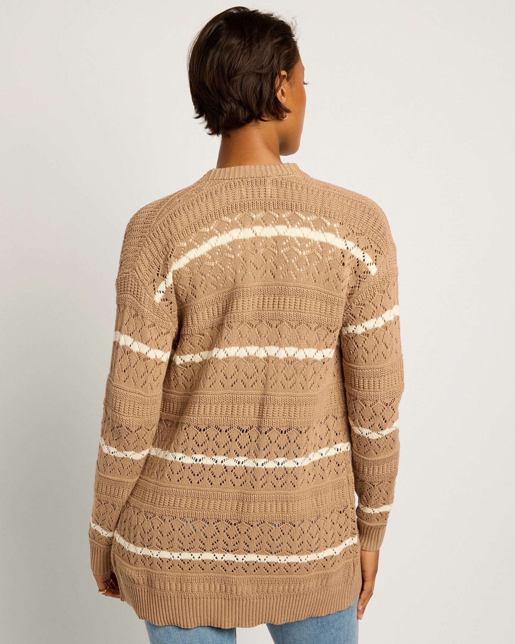 Fawn/Cream $|& SEAS Shore Pocket Cardigan - SOF Back