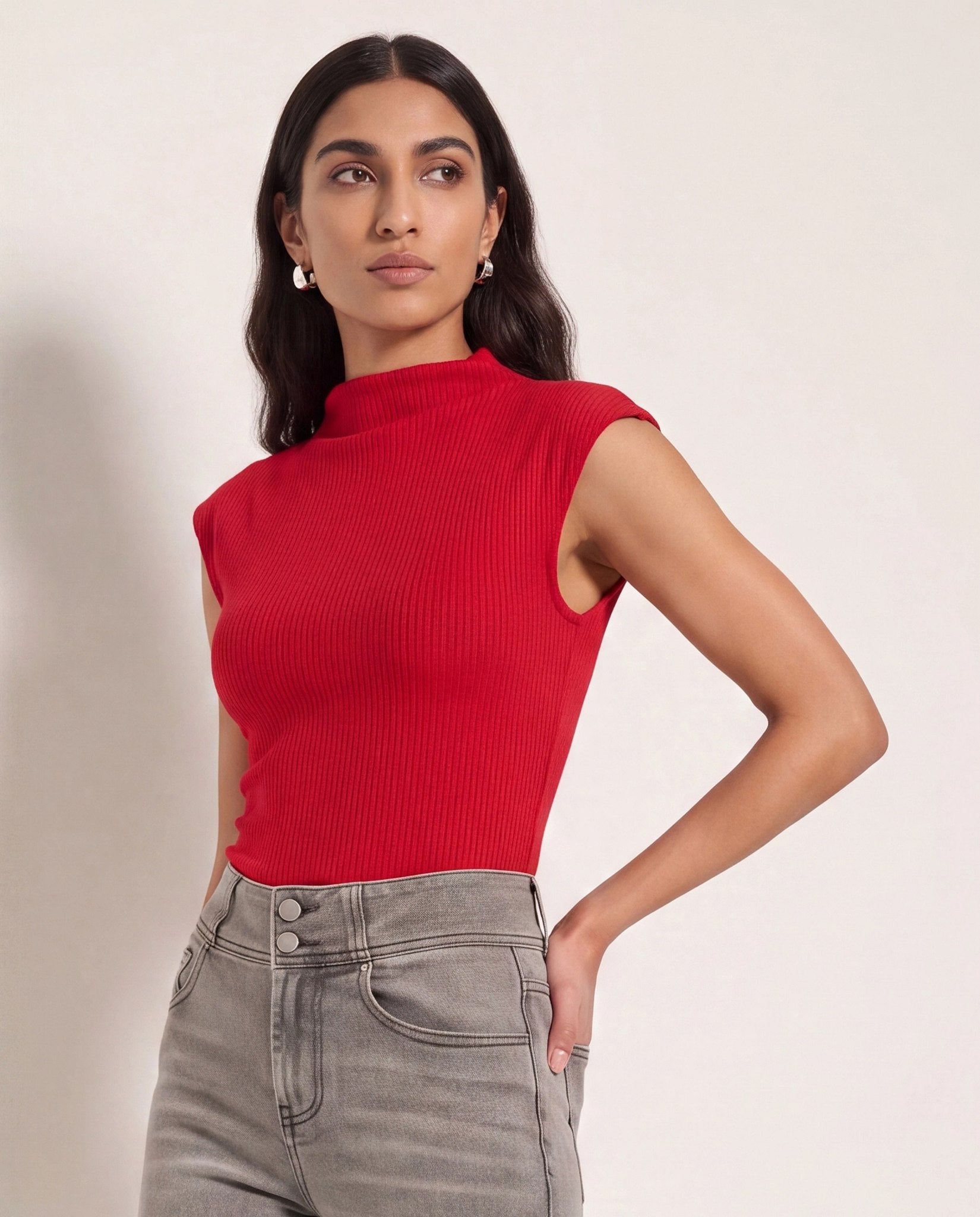 Chili Pepper $|& SEAS Eliana Shirred Mock Neck Tee - SOF Front