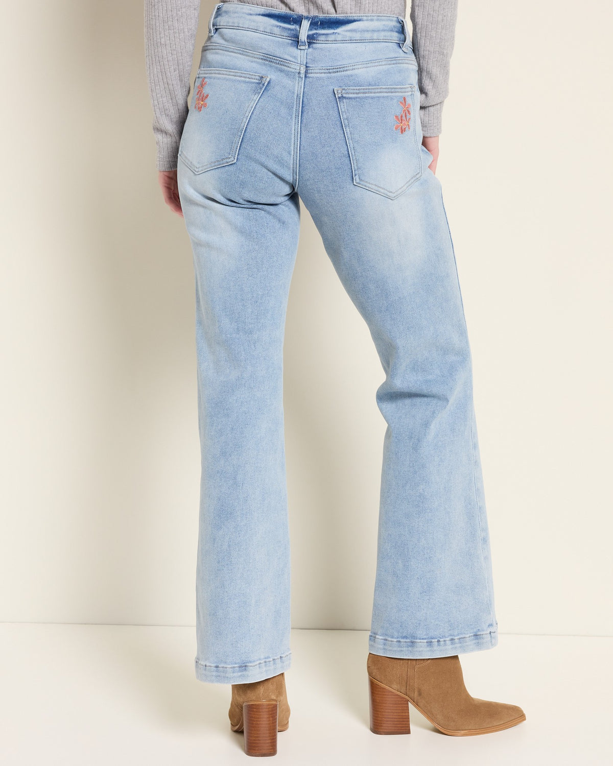 Lakeside $|& SEAS Stacy Mid Rise Embroidered Flare Jean - SOF Back