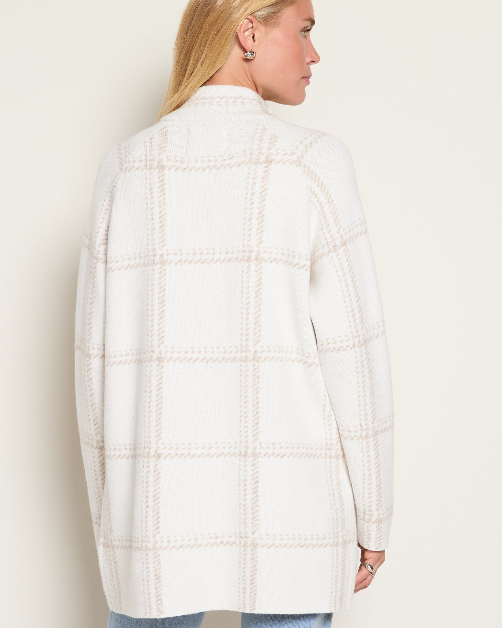 Cream Plaid $|& SEAS Riverbank Elongated Coatigan - SOF Back