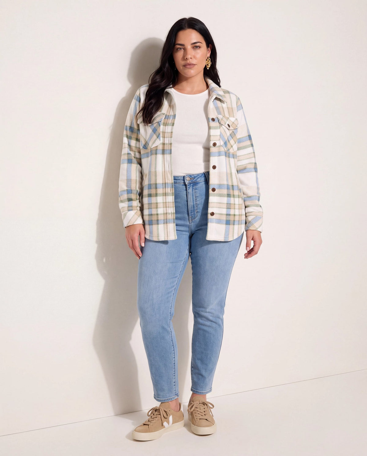 Ivory Plaid $|& SEAS Geena Microfleece Shacket - UGC On Fig