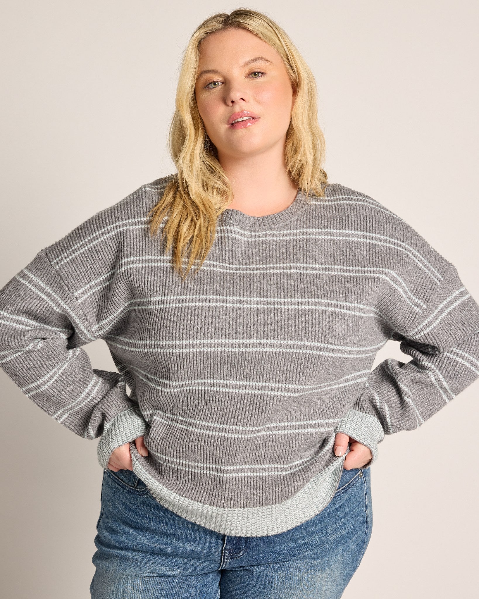 Grey Mint Stripe $|& Thread & Supply Ely Striped Sweater - SOF Full Front